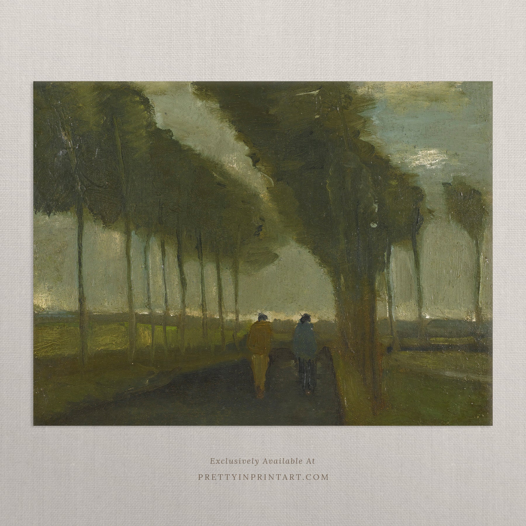Unframed vintage impressionist landscape art print inspired by antique oil painting, ideal for cottagecore, farmhouse, and traditional interior decor.