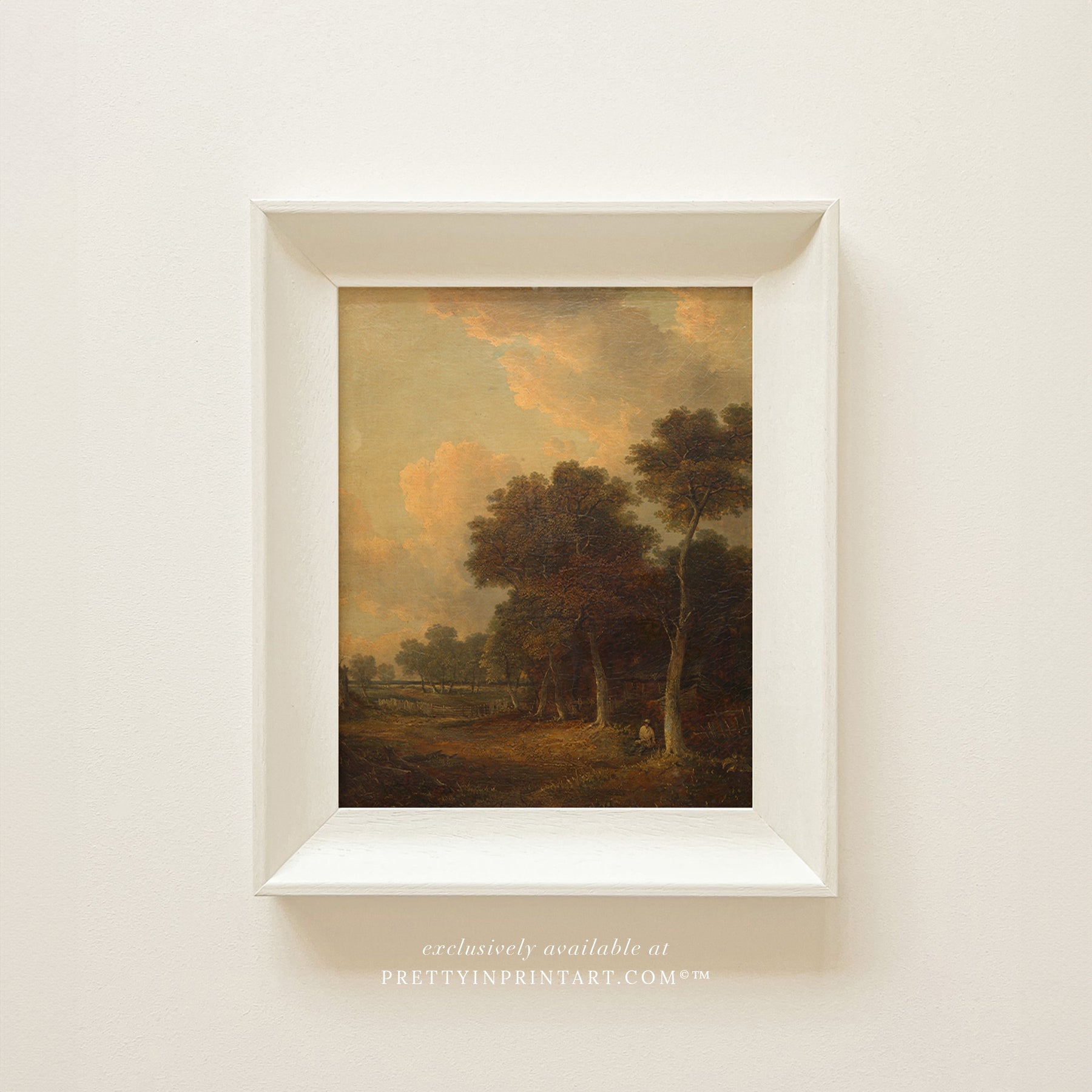 Elegant countryside landscape art in hand-painted frame, beautifully suited for timeless, curated interiors.