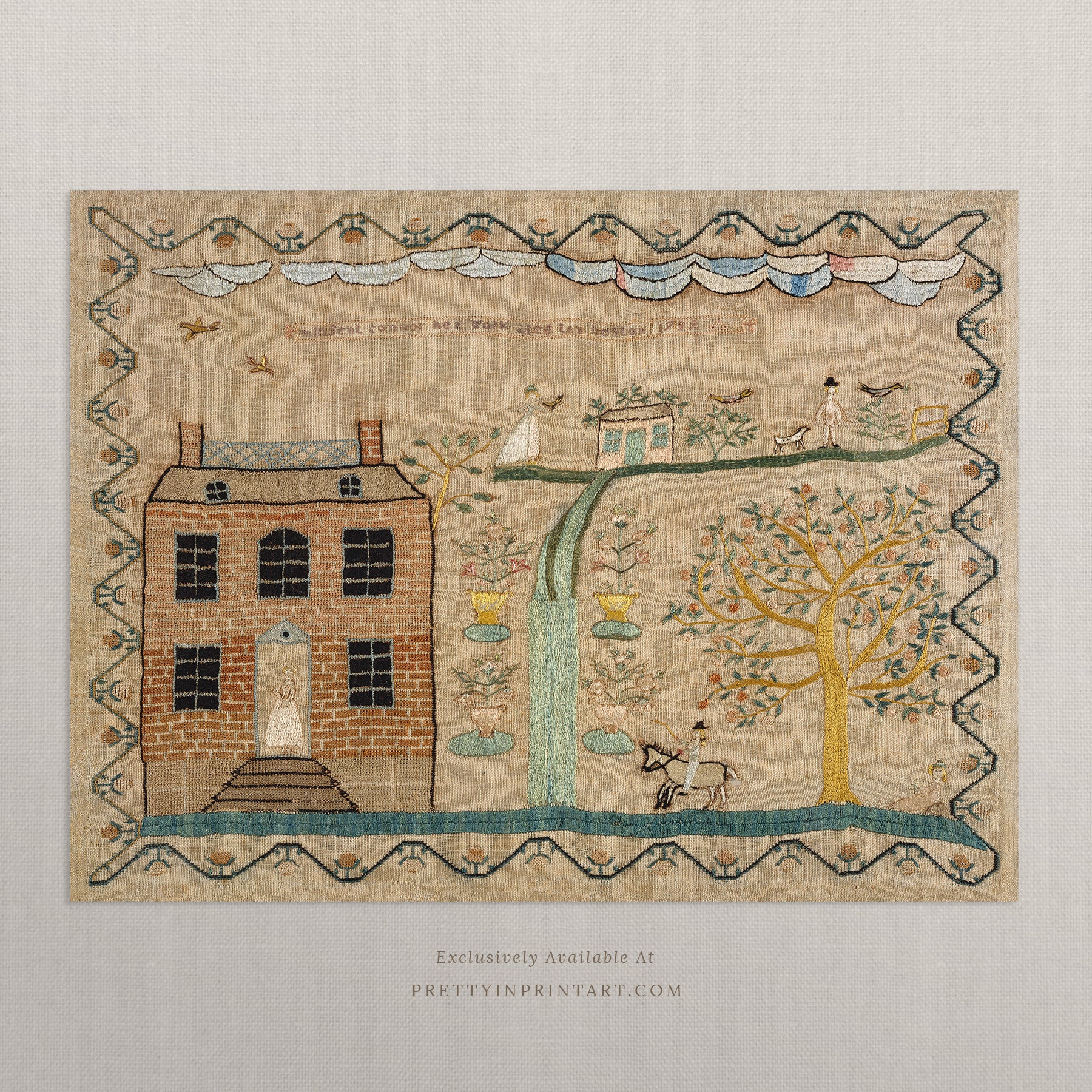 Vintage Nursery Art; Embroidery Print 001 Unframed