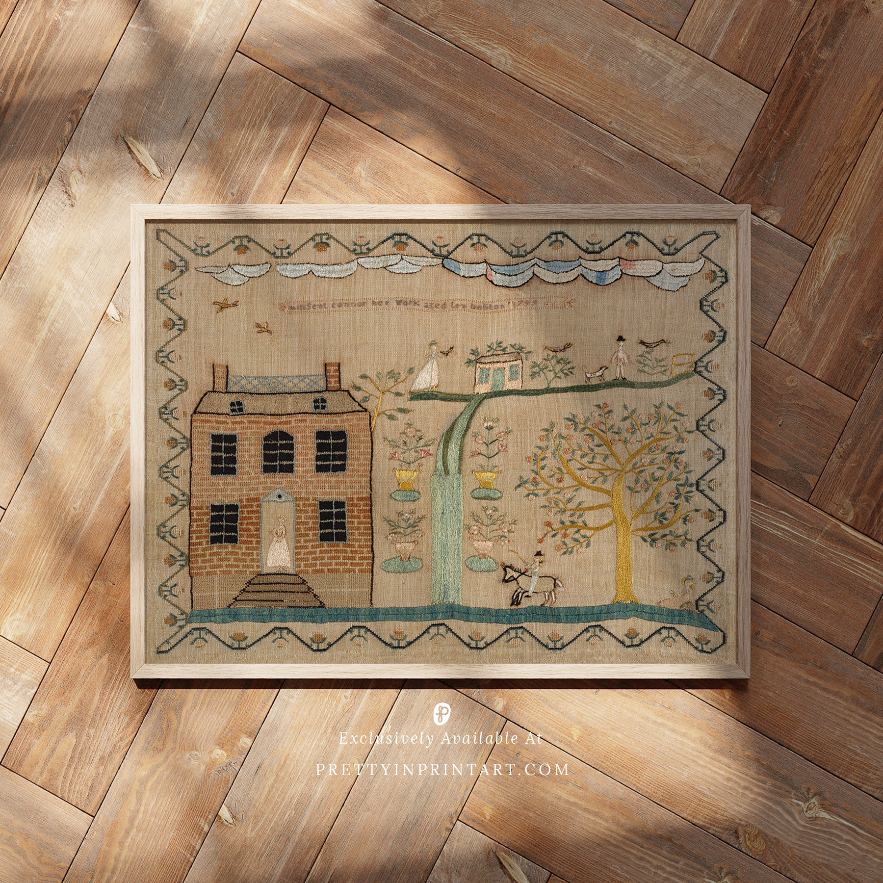 Vintage Nursery Art; Embroidery Print 001 Framed Print 8