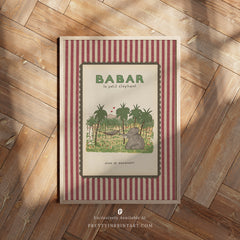 Babar the Elephant Nursery Art Print – Vintage Storybook Wall Art for Kids Room, Framed in Wood Frame (009)