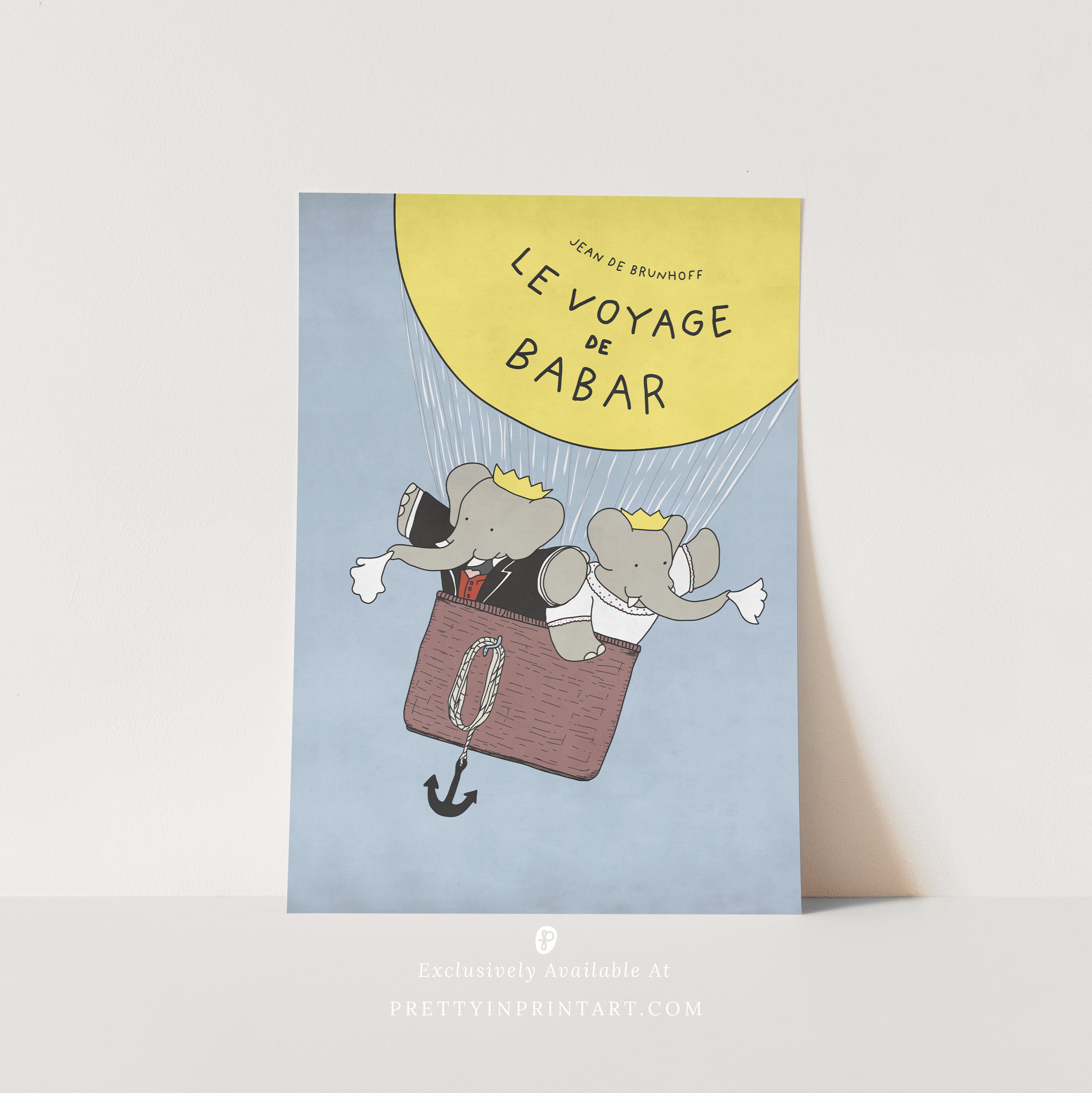 Babar Nursery Art - Babar the Elephant nursery wall art print, Vintage Babar nursery decor for baby’s room, Classic Babar prints for children’s bedrooms
