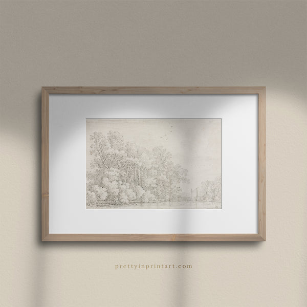 Pencil Sketch, Landscape 00730 |  Framed & Mounted Print