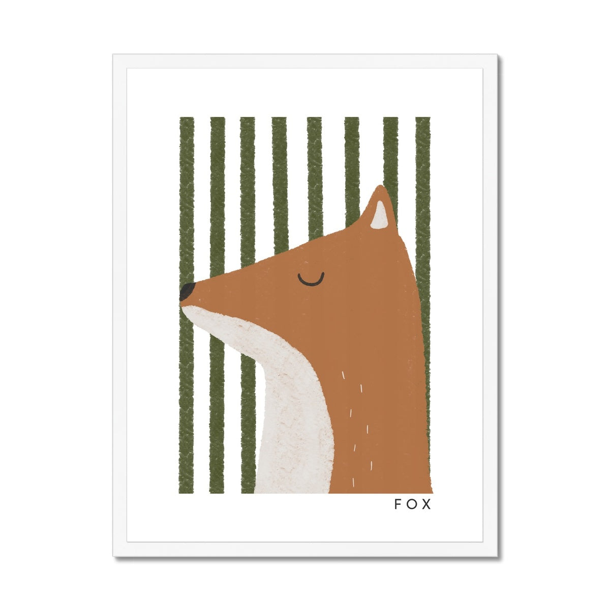 Fox Print - Green Stripes | Framed Print