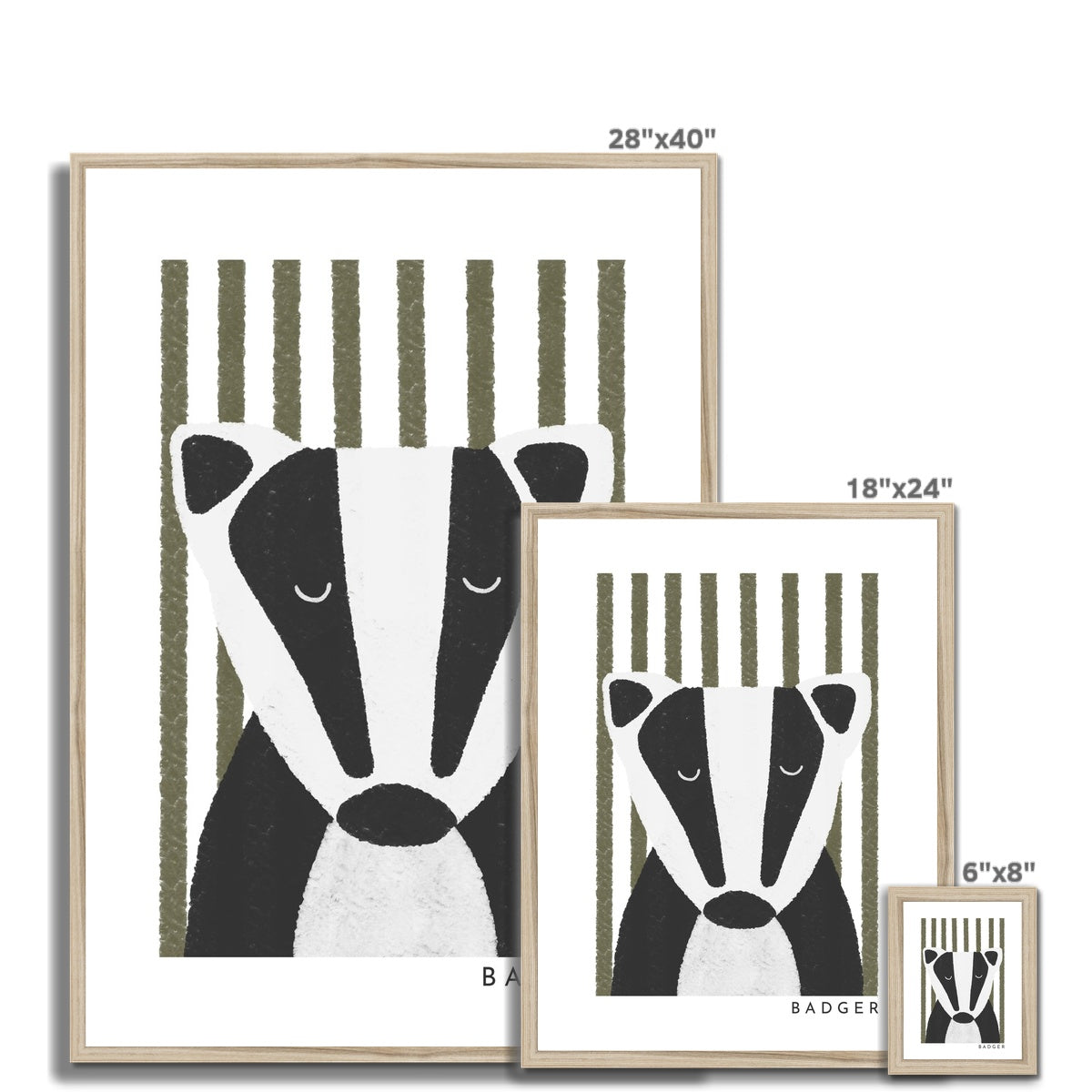 Badger Print - Green Stripes | Framed Print