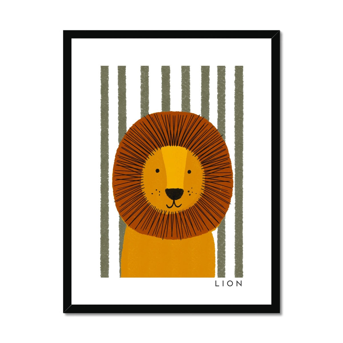 Lion Print - Green Stripes | Framed Print