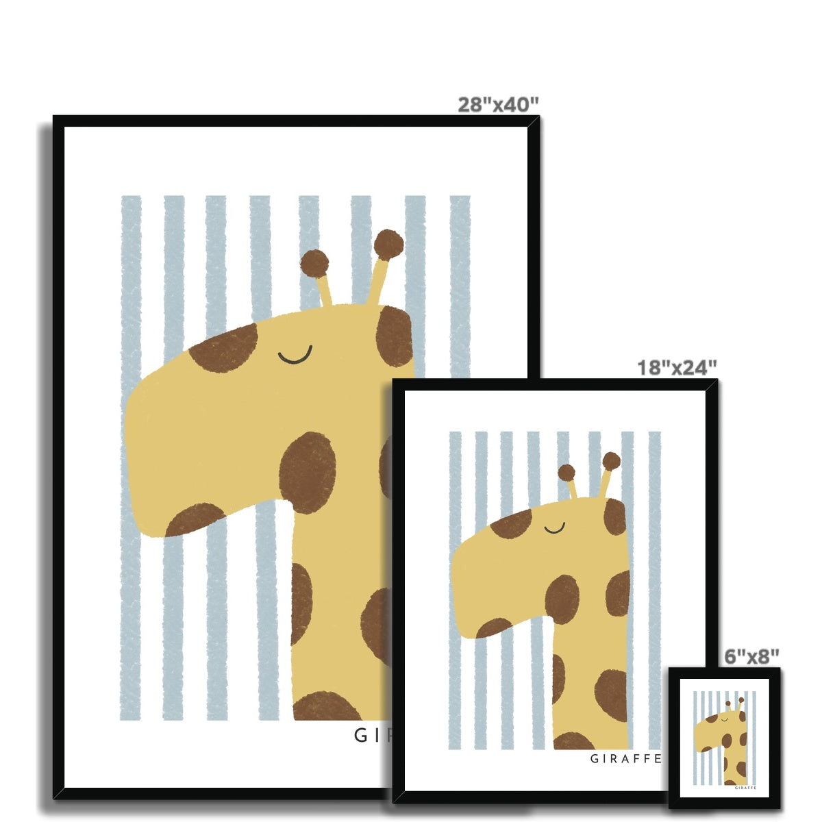 Giraffe Print - Blue Stripes | Framed Print
