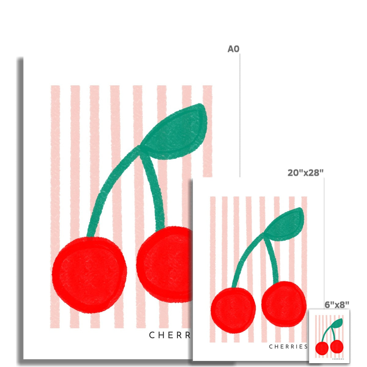 Cherries Print - Pink Stripes | Unframed