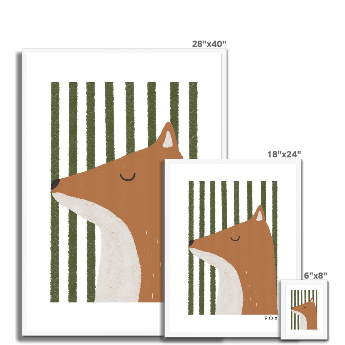 Fox Print - Green Stripes | Framed Print