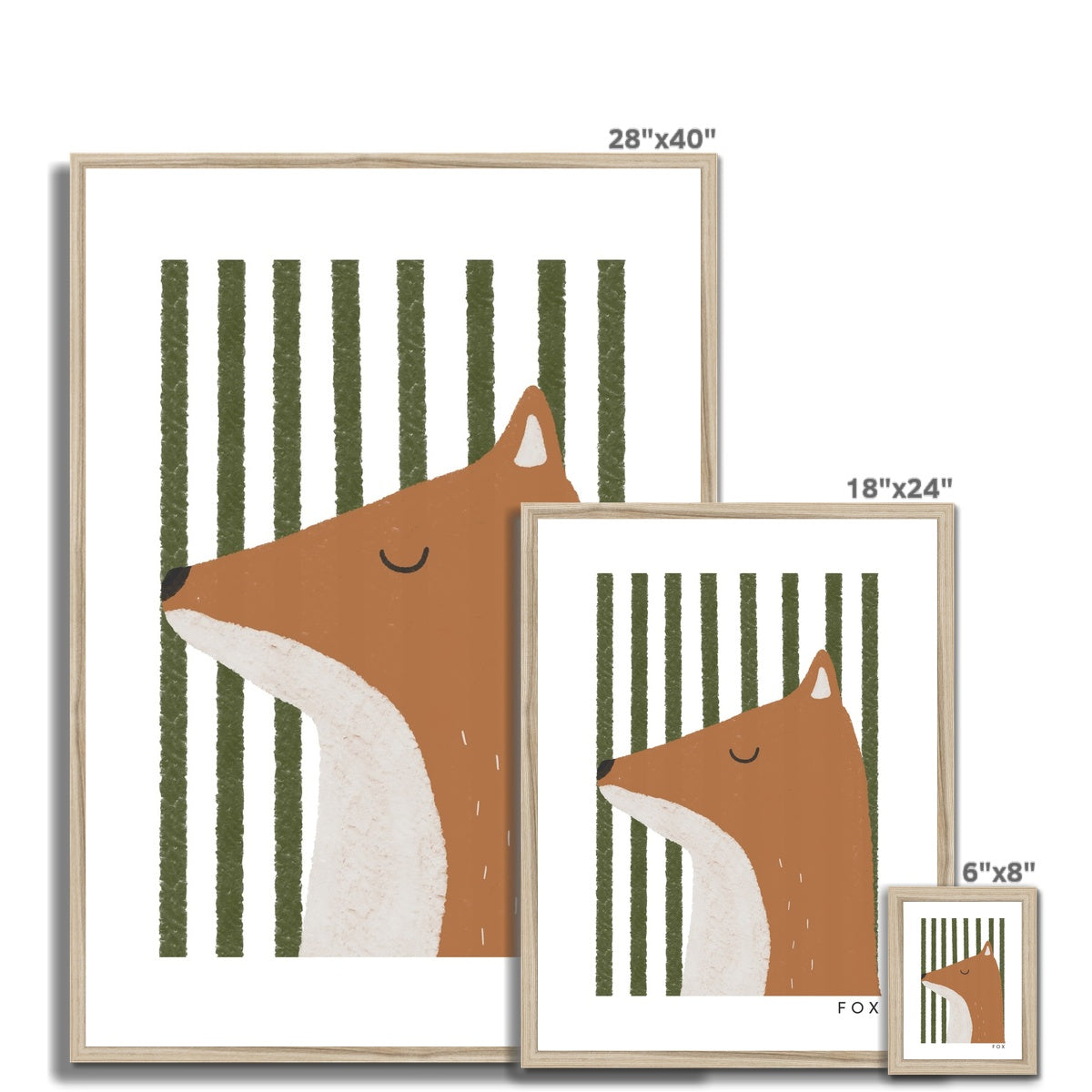 Fox Print - Green Stripes | Framed Print