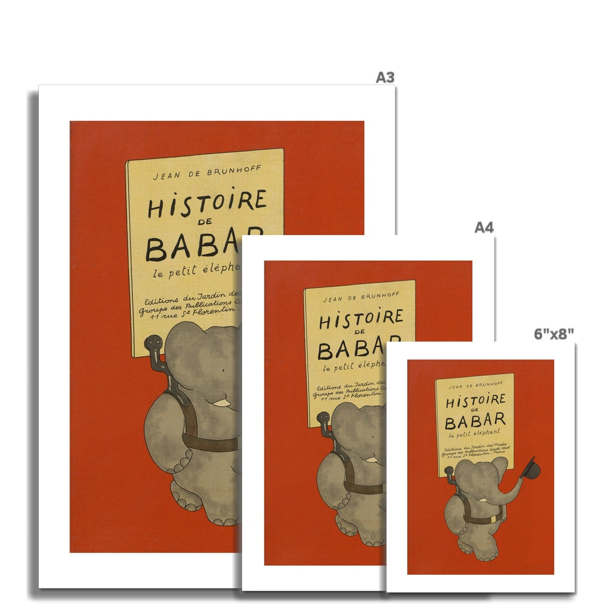 Babar Nursery Art - Babar the Elephant nursery wall art print, Vintage Babar nursery decor for baby’s room, Classic Babar prints for children’s bedrooms