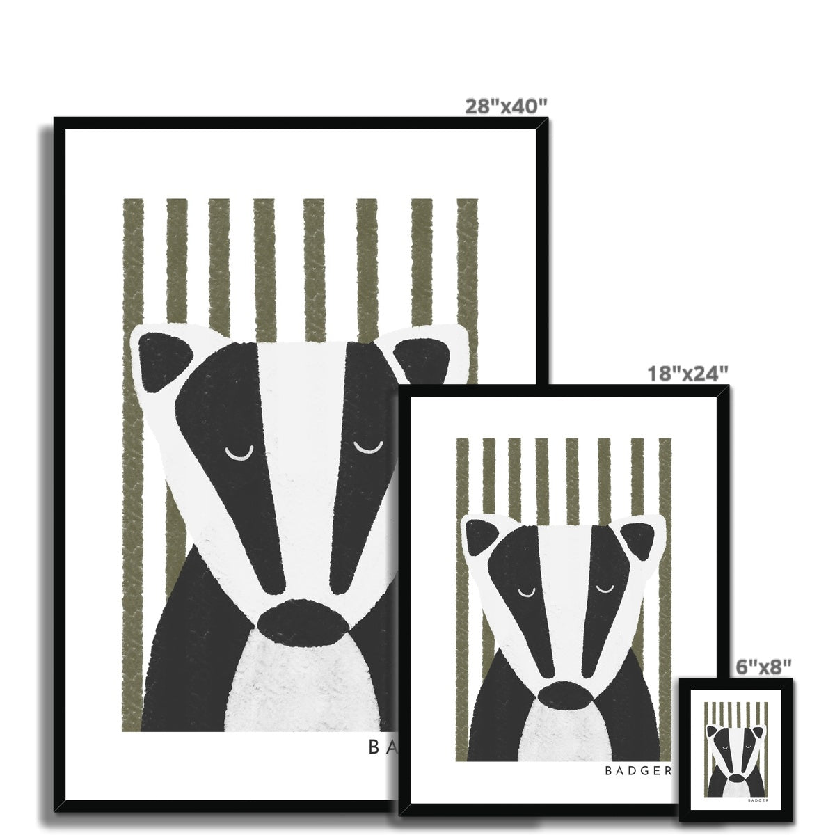 Badger Print - Green Stripes | Framed Print