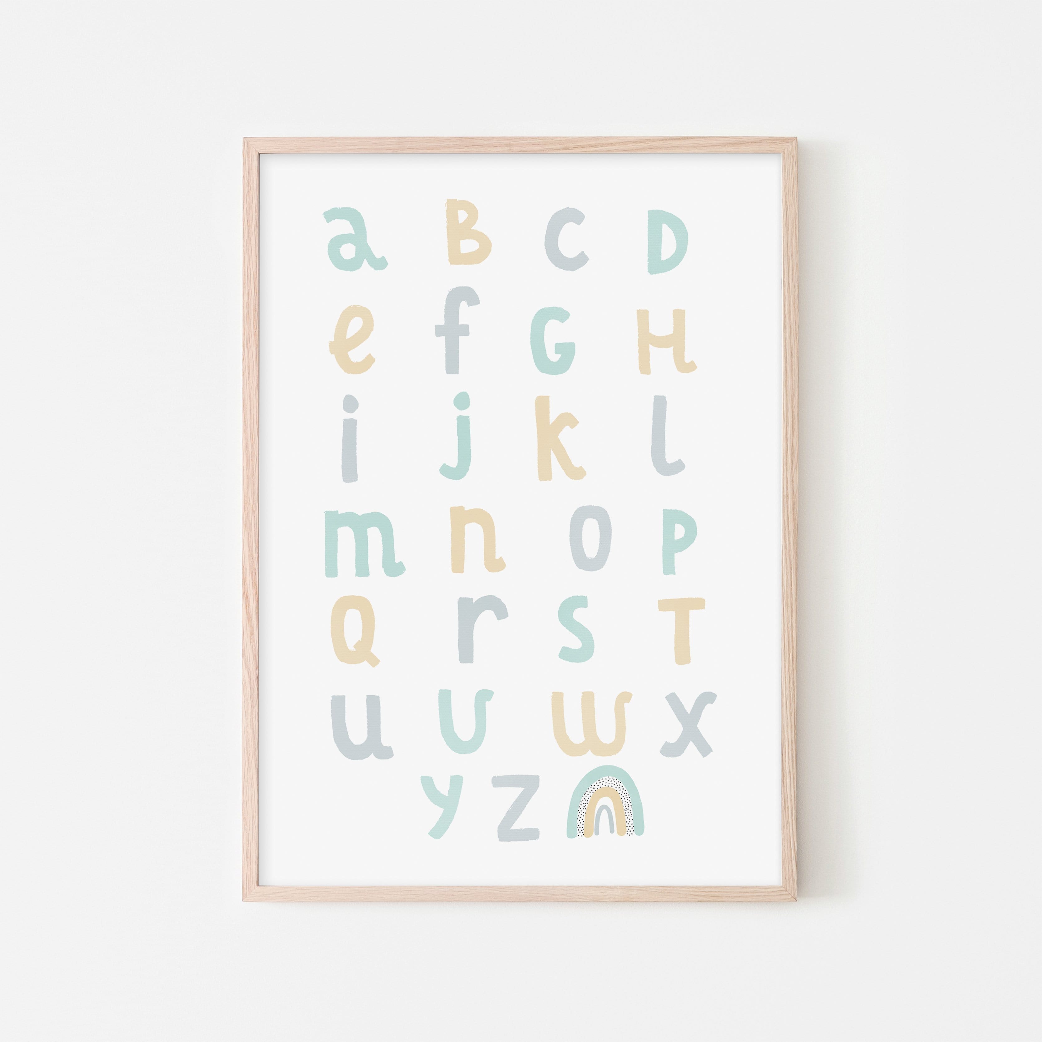 Alphabet Chart - Mint, Blue & Yellow | Framed Print