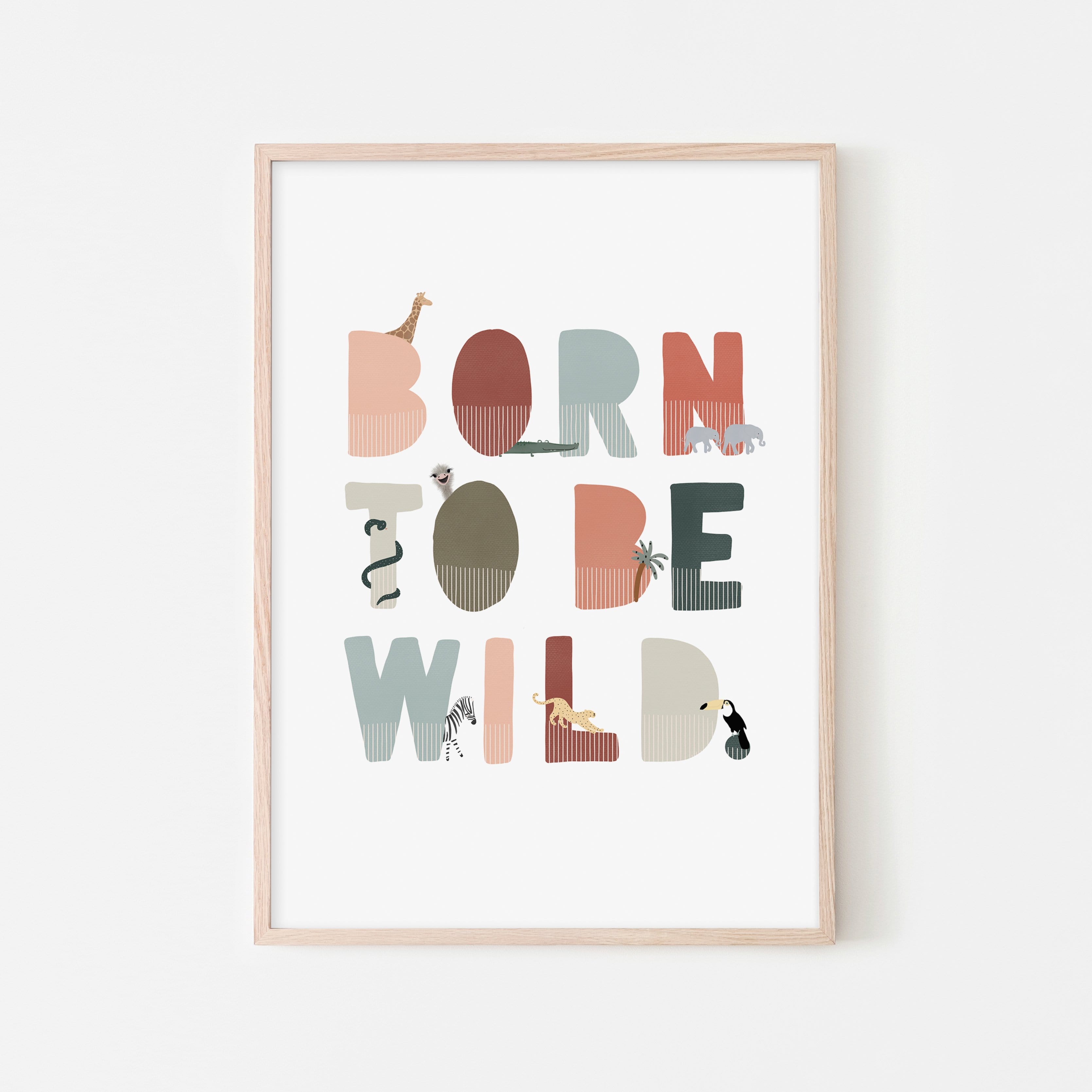 Born To Be Wild Print - Blue, Pink Illustrated | Framed Print