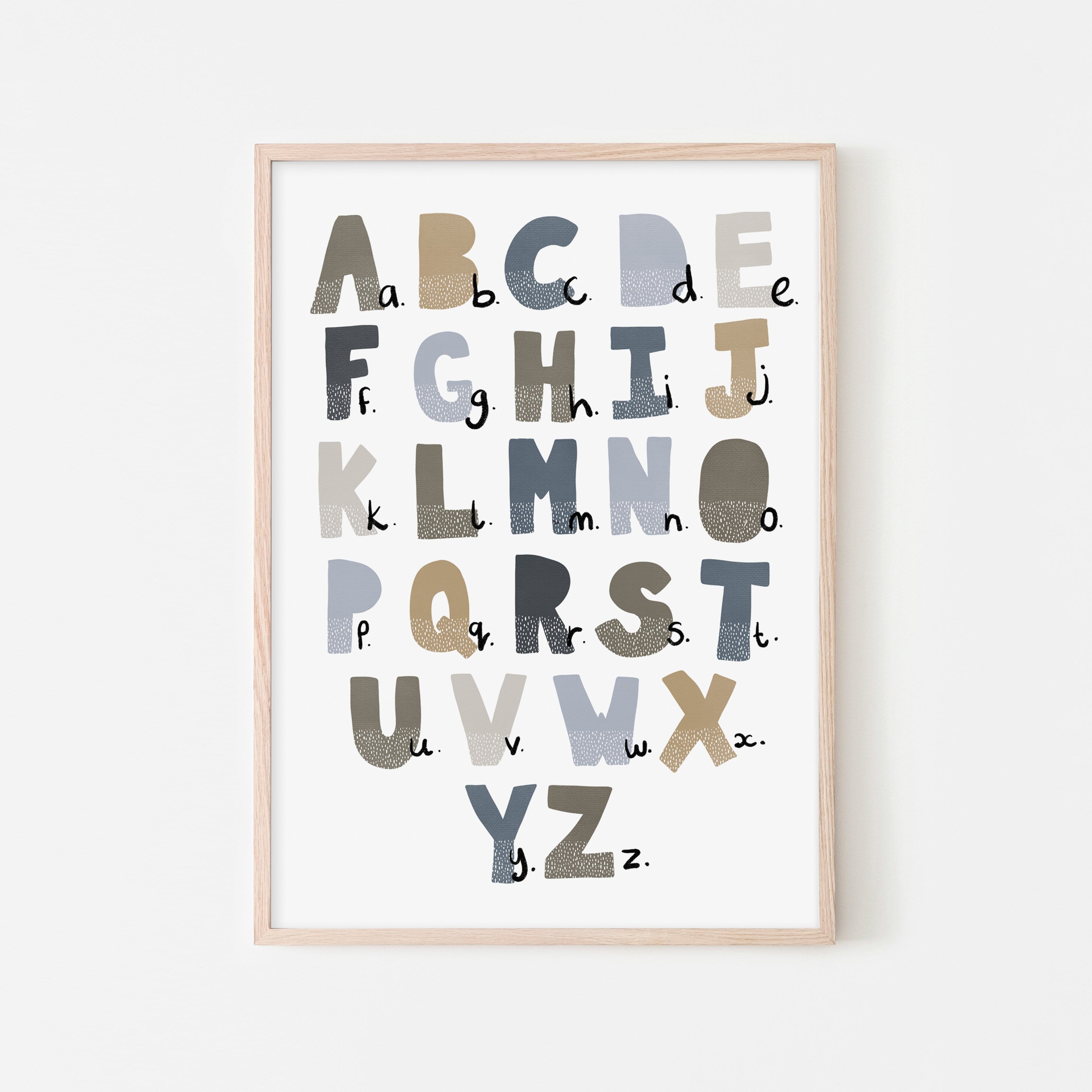Alphabet Chart - Blue & Brown | Framed Print