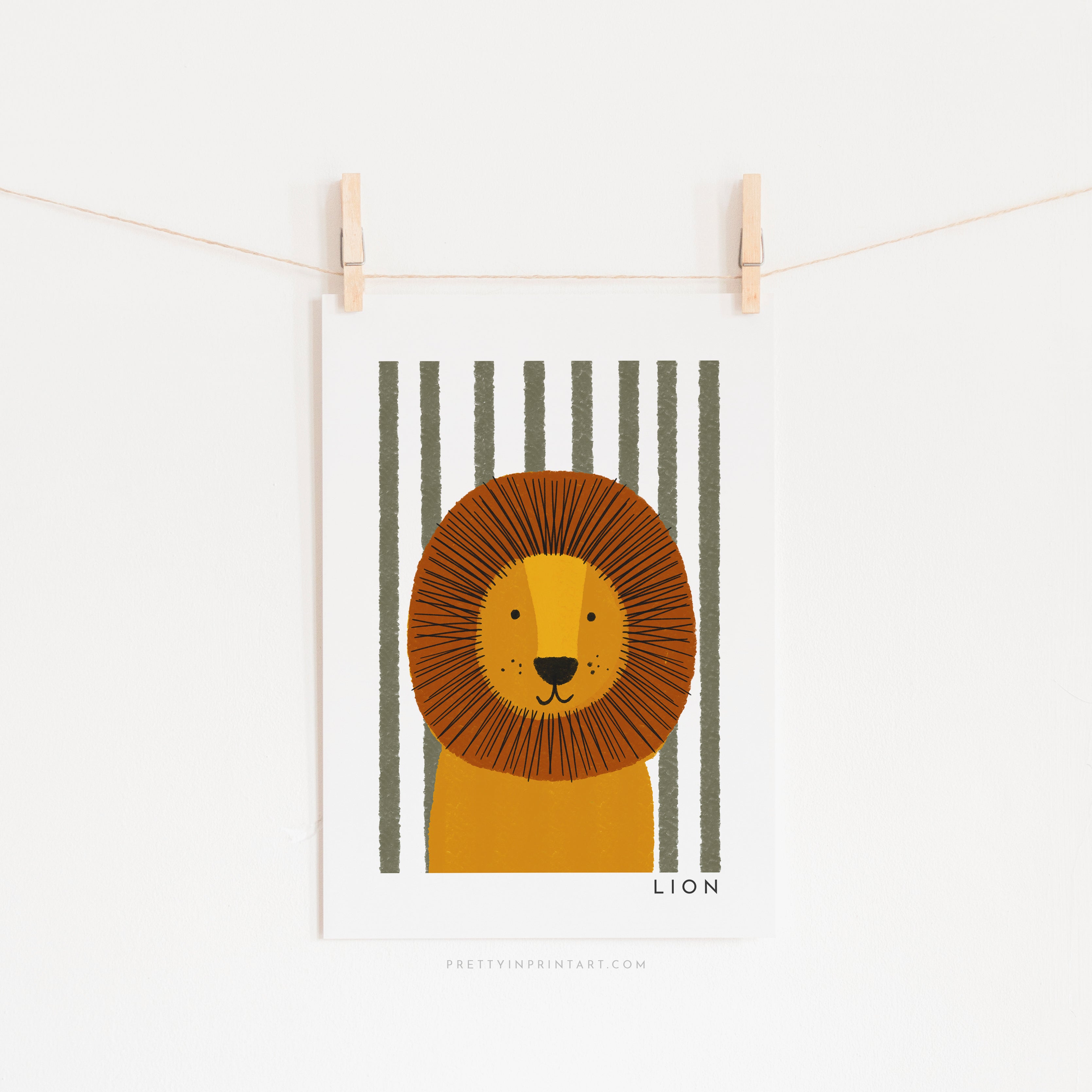 Lion Print - Green Stripes | Unframed