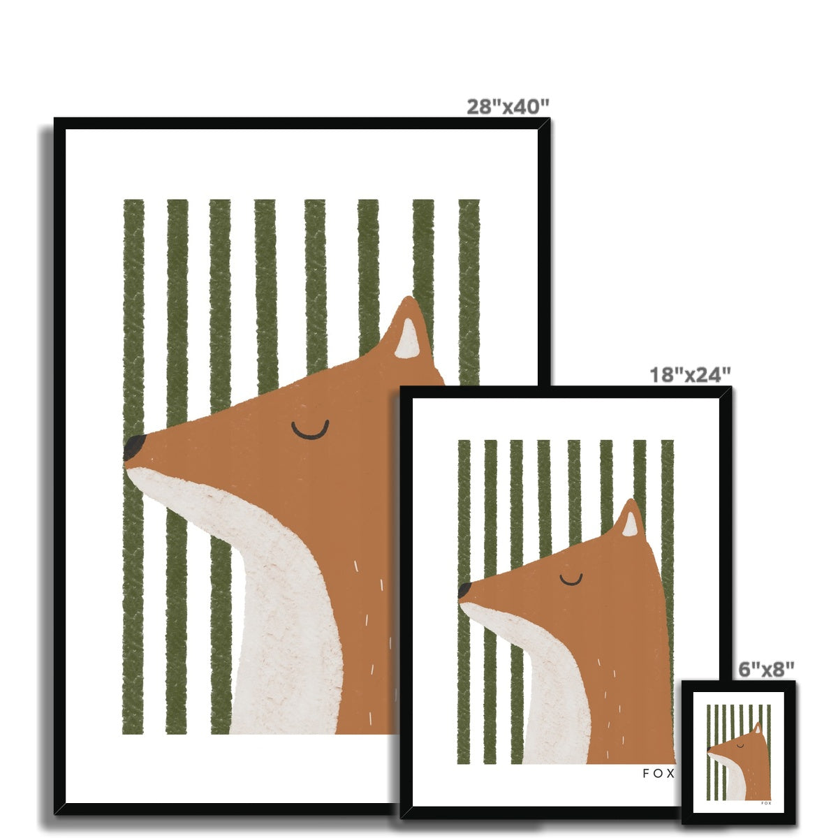 Fox Print - Green Stripes | Framed Print