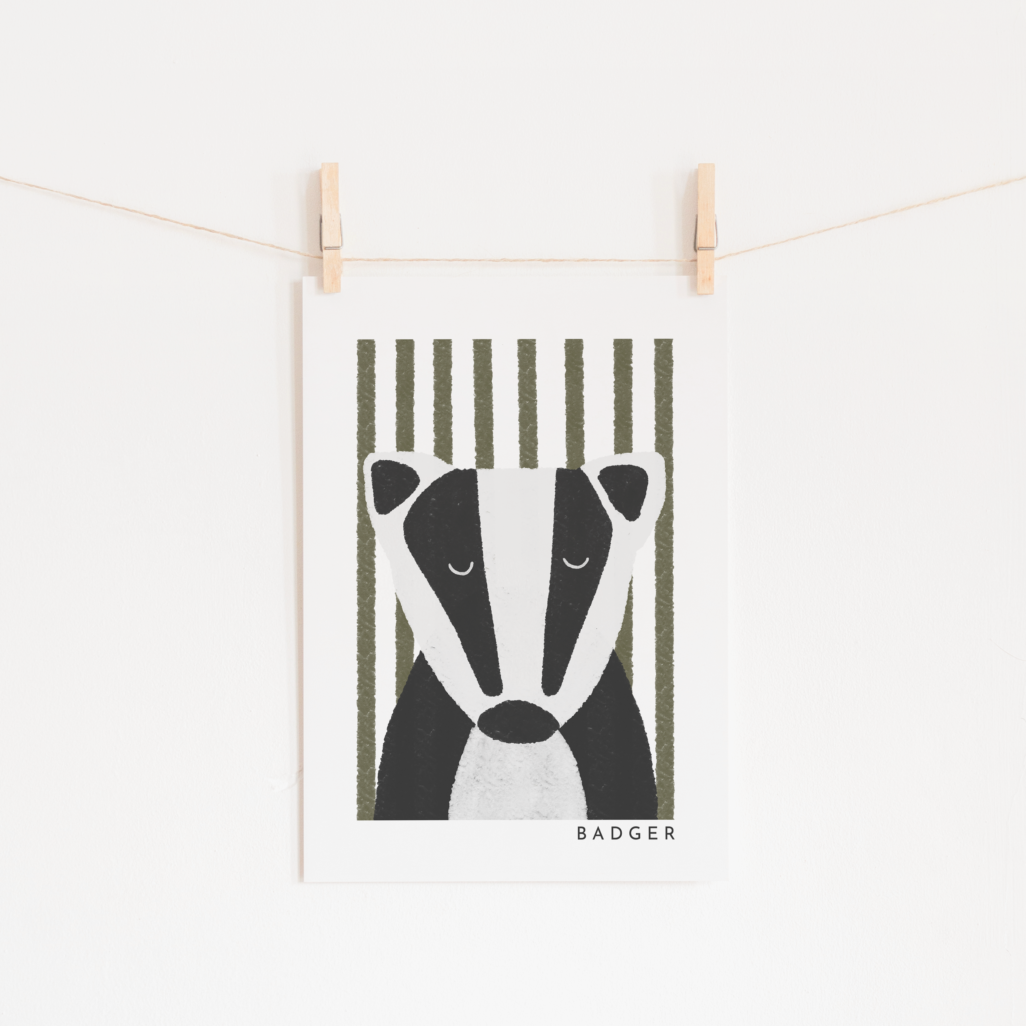 Badger Print - Green Stripes | Unframed