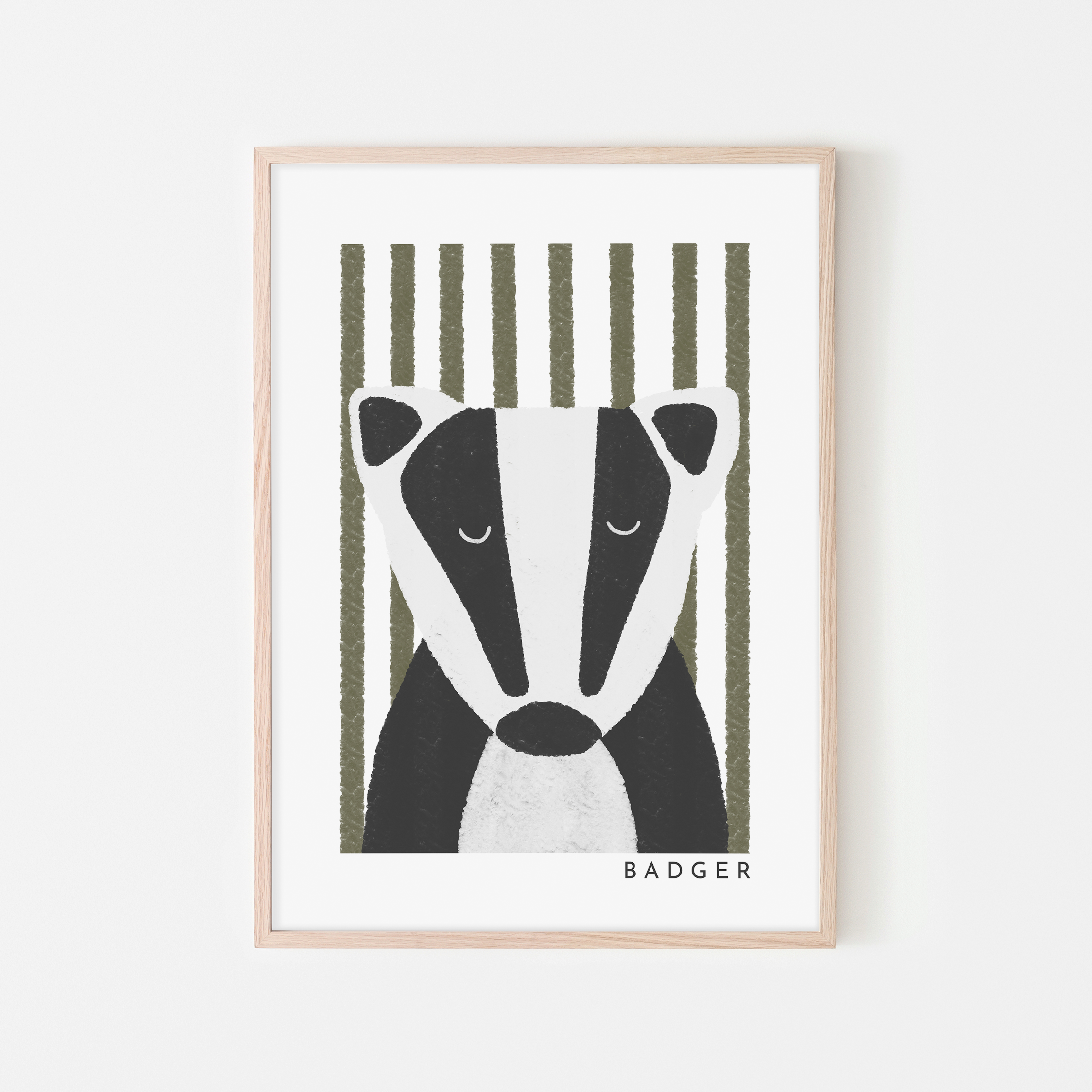 Badger Print - Green Stripes | Framed Print