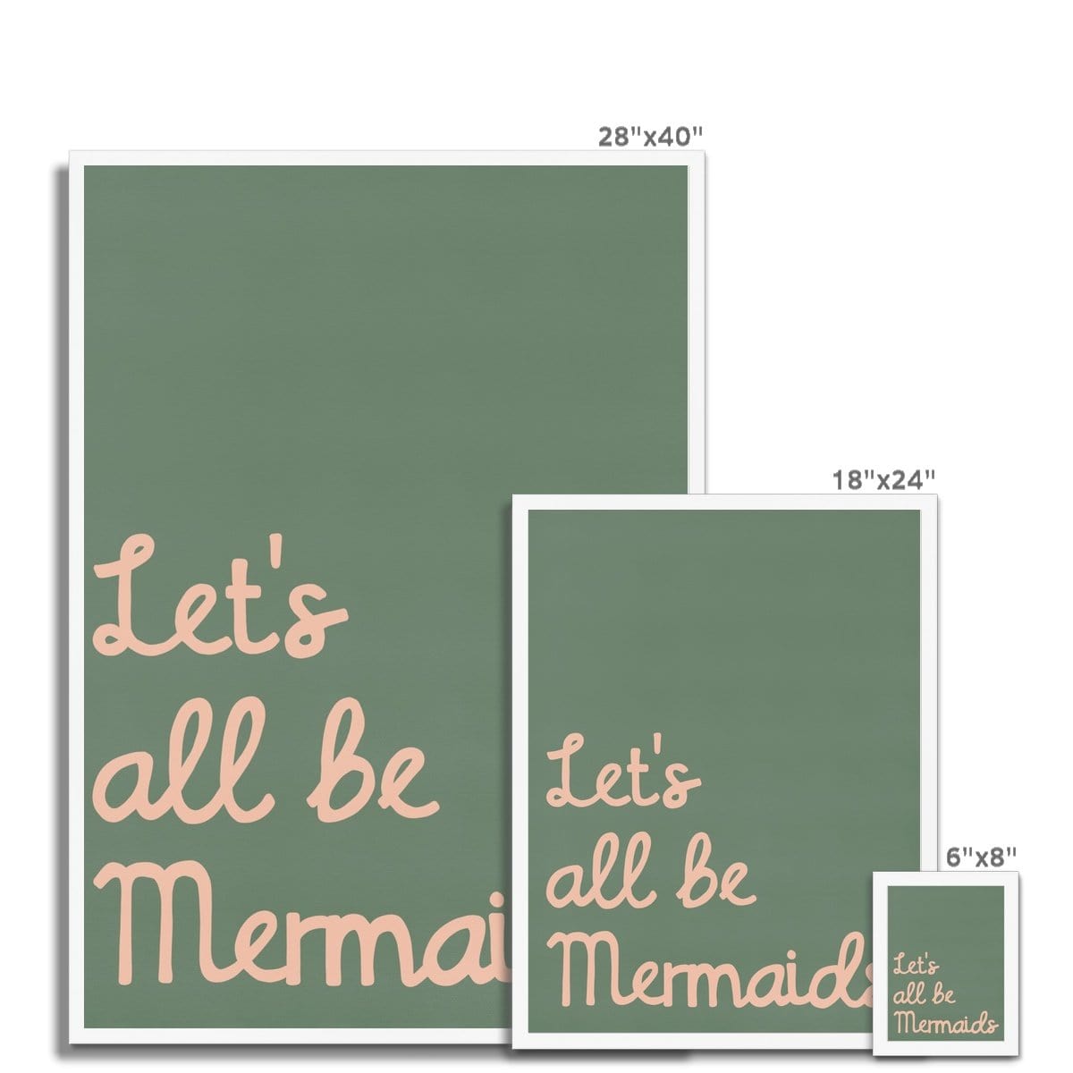 Let's All Be Mermaids - Green & Pink | Framed Print