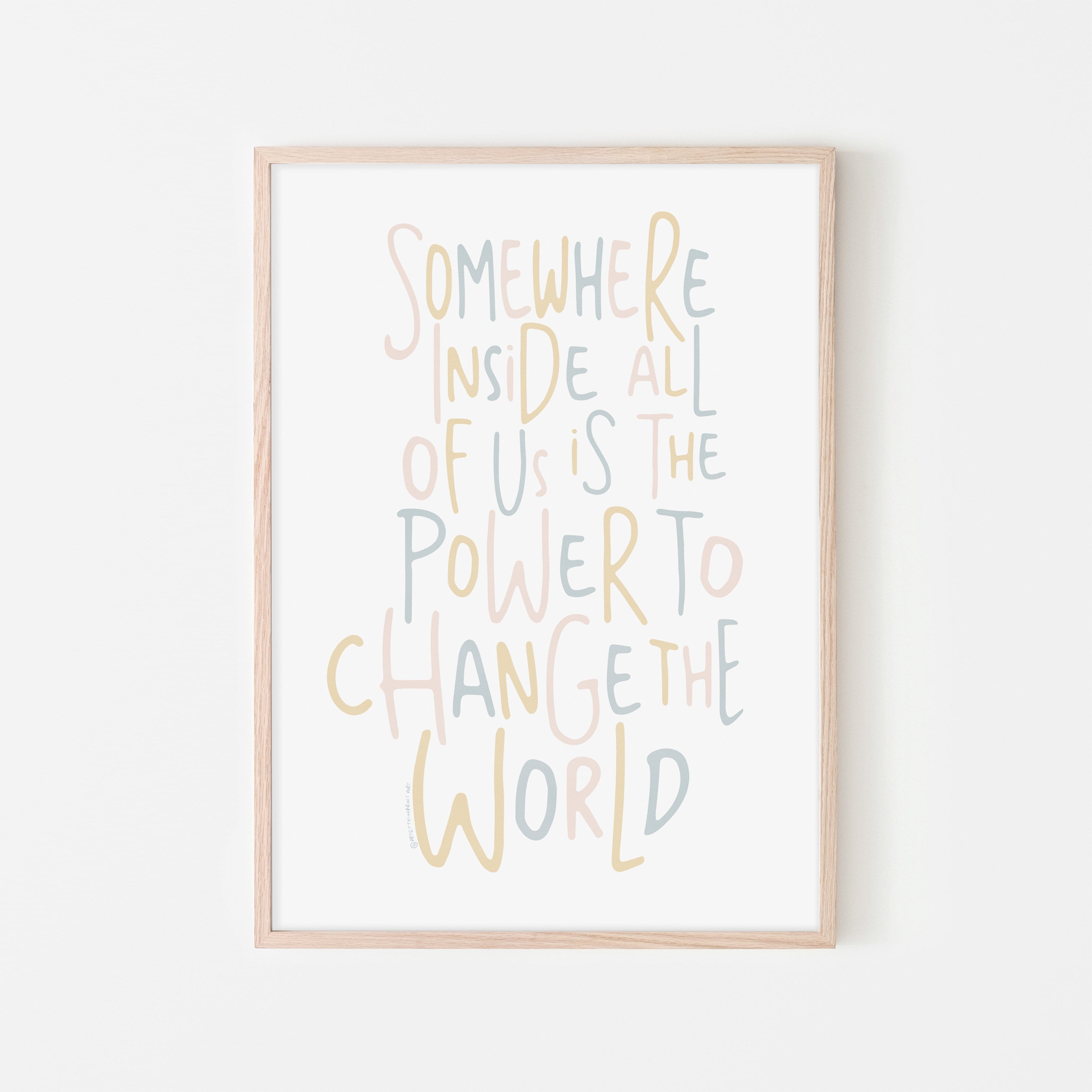 Somewhere Inside All of Us Quote - Pink Rainbow | Framed Print