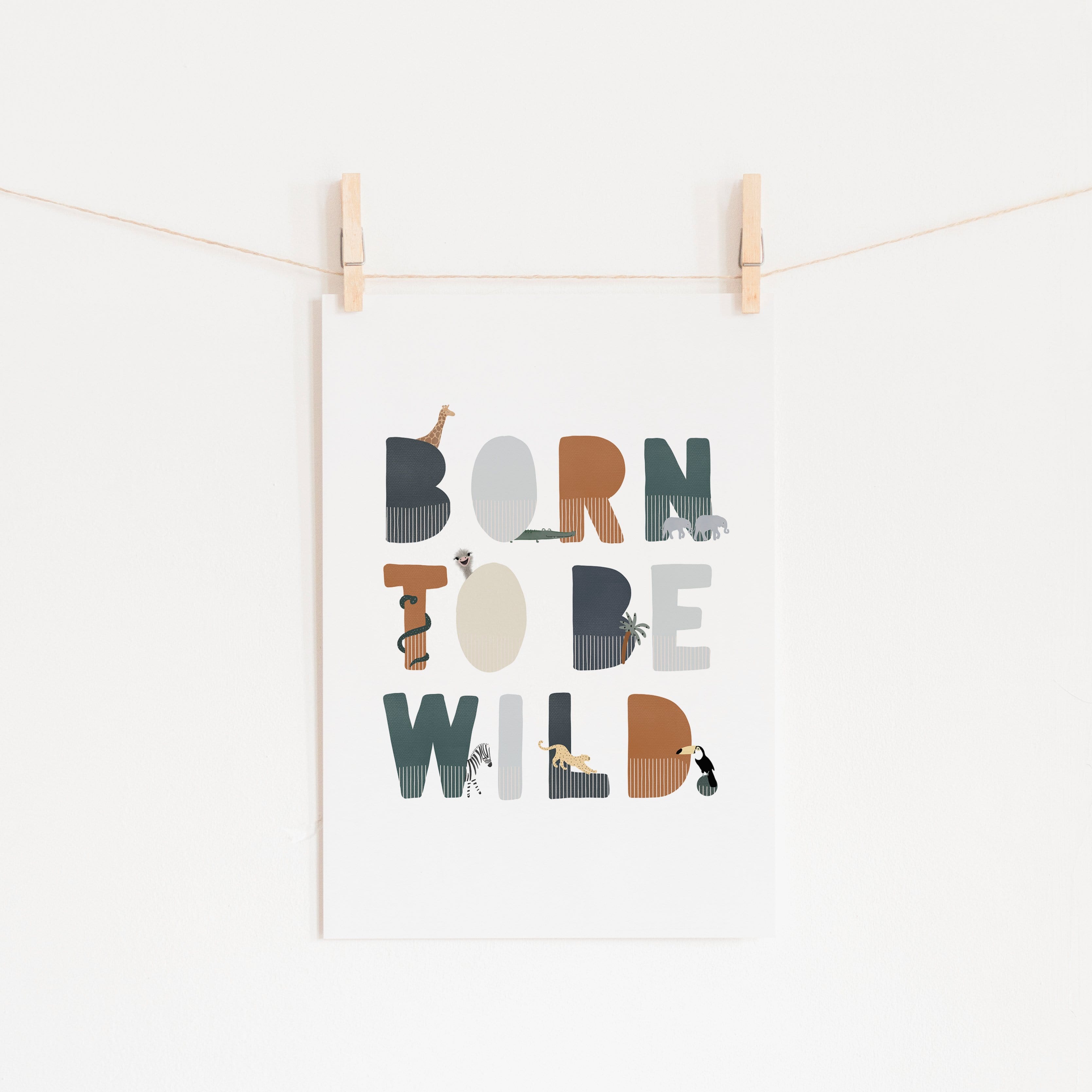Born To Be Wild Print - Navy Illustrated |  Unframed