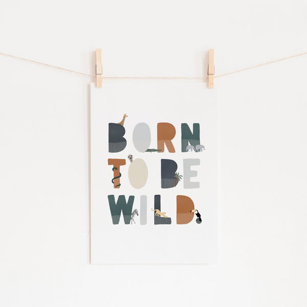 Born To Be Wild Print - Navy Illustrated |  Unframed