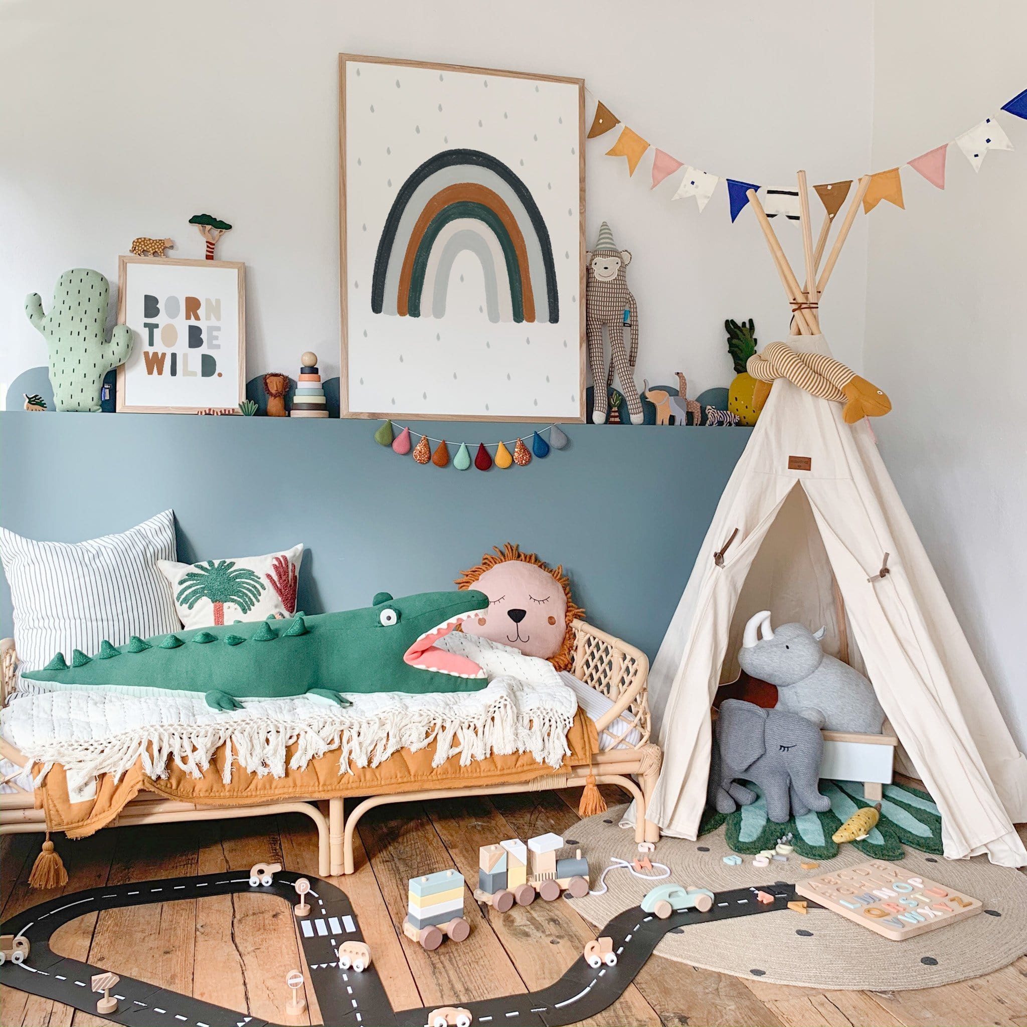 Rainbow Wall Art - Navy Blue, Green, Brown | Unframed