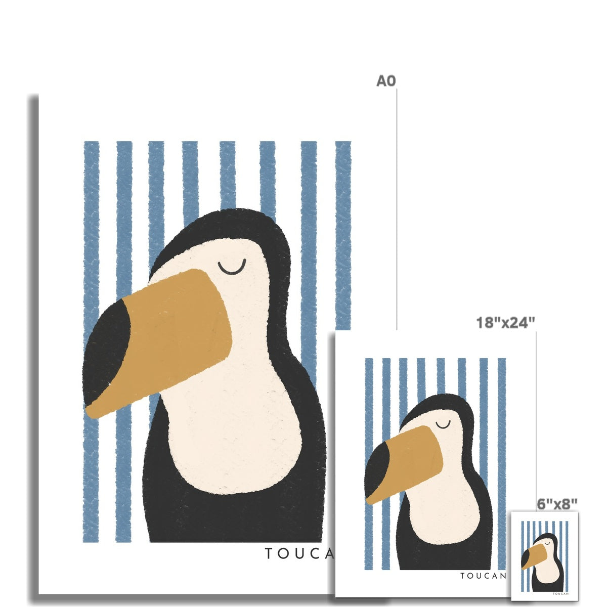 Toucan Print - Blue Stripes | Unframed