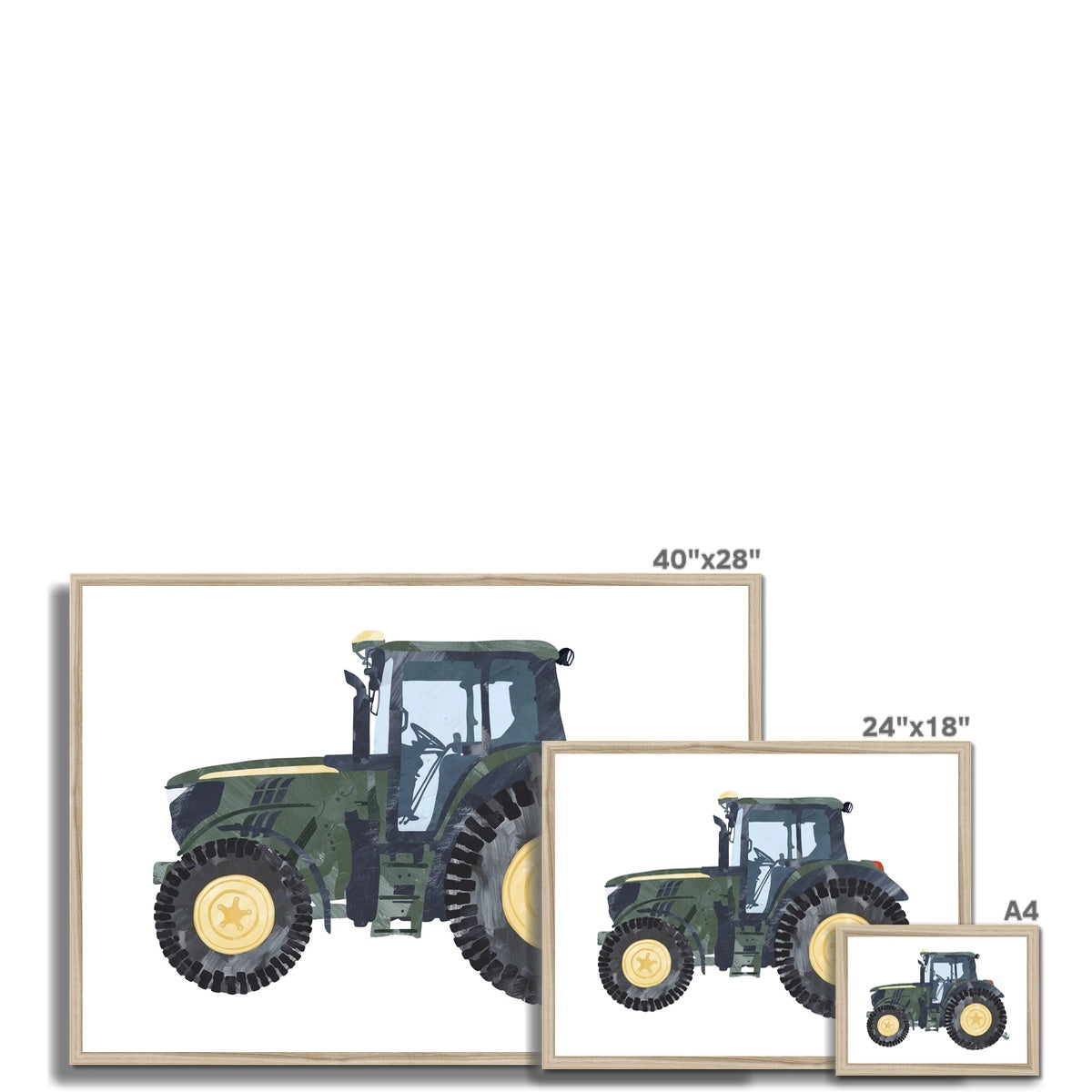 Tractor Kids Art | Green | Framed Print