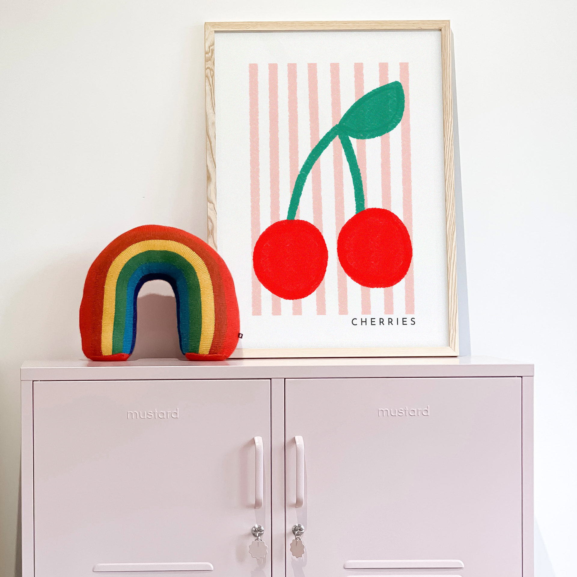 Cherries Print - Pink Stripes | Unframed