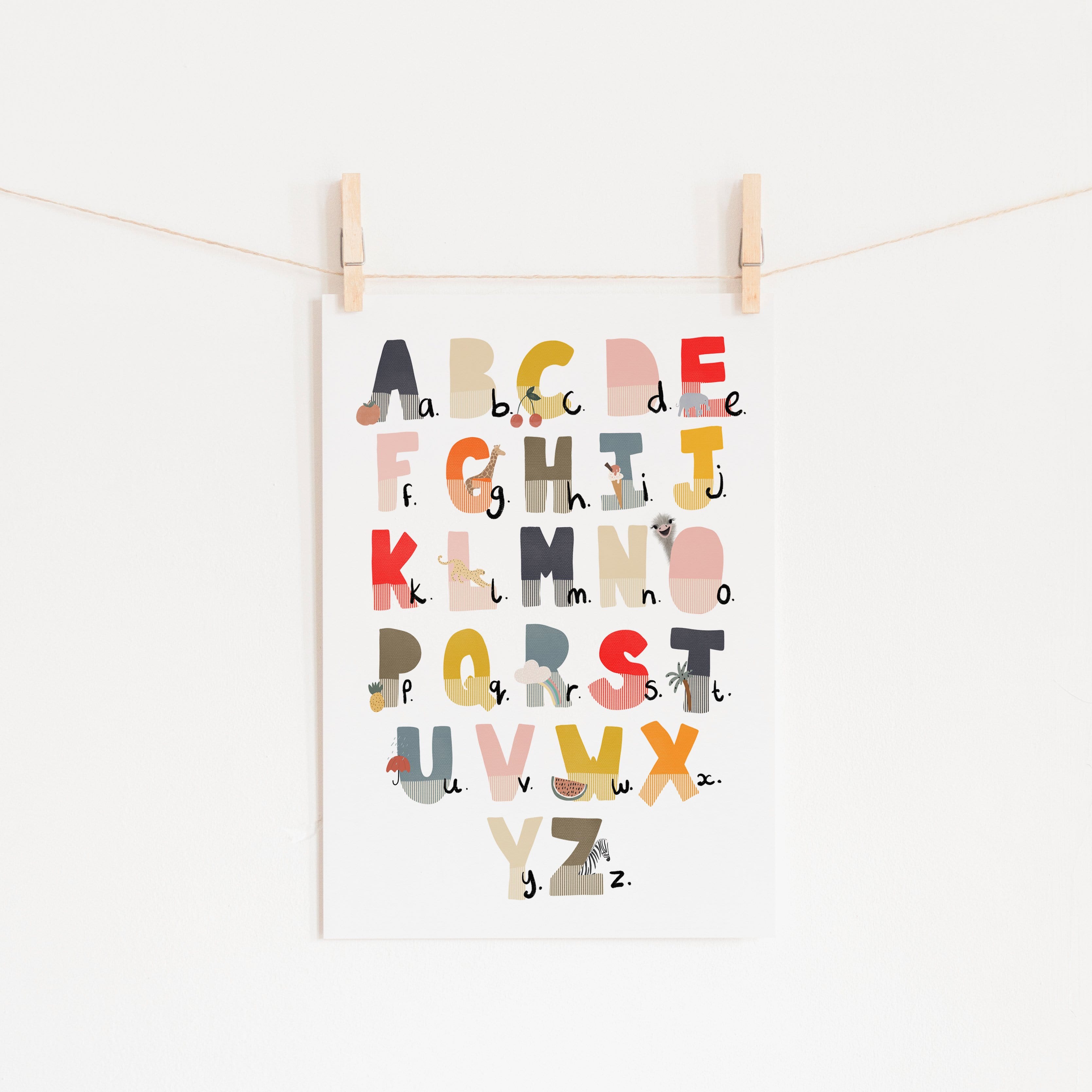 Alphabet Chart - Muted Rainbow, Illustrated | Unframed