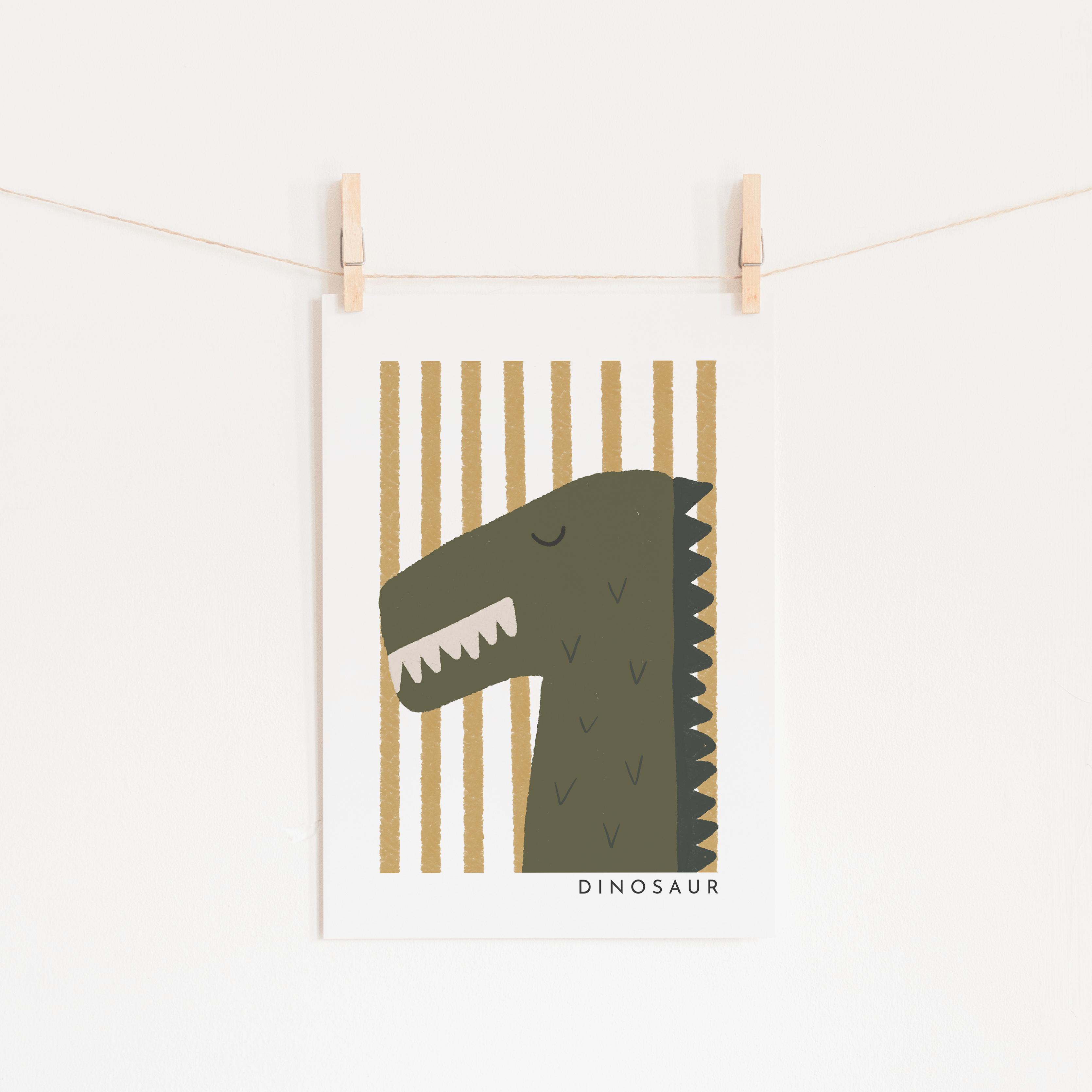 Dinosaur Print - Ochre Stripes | Unframed