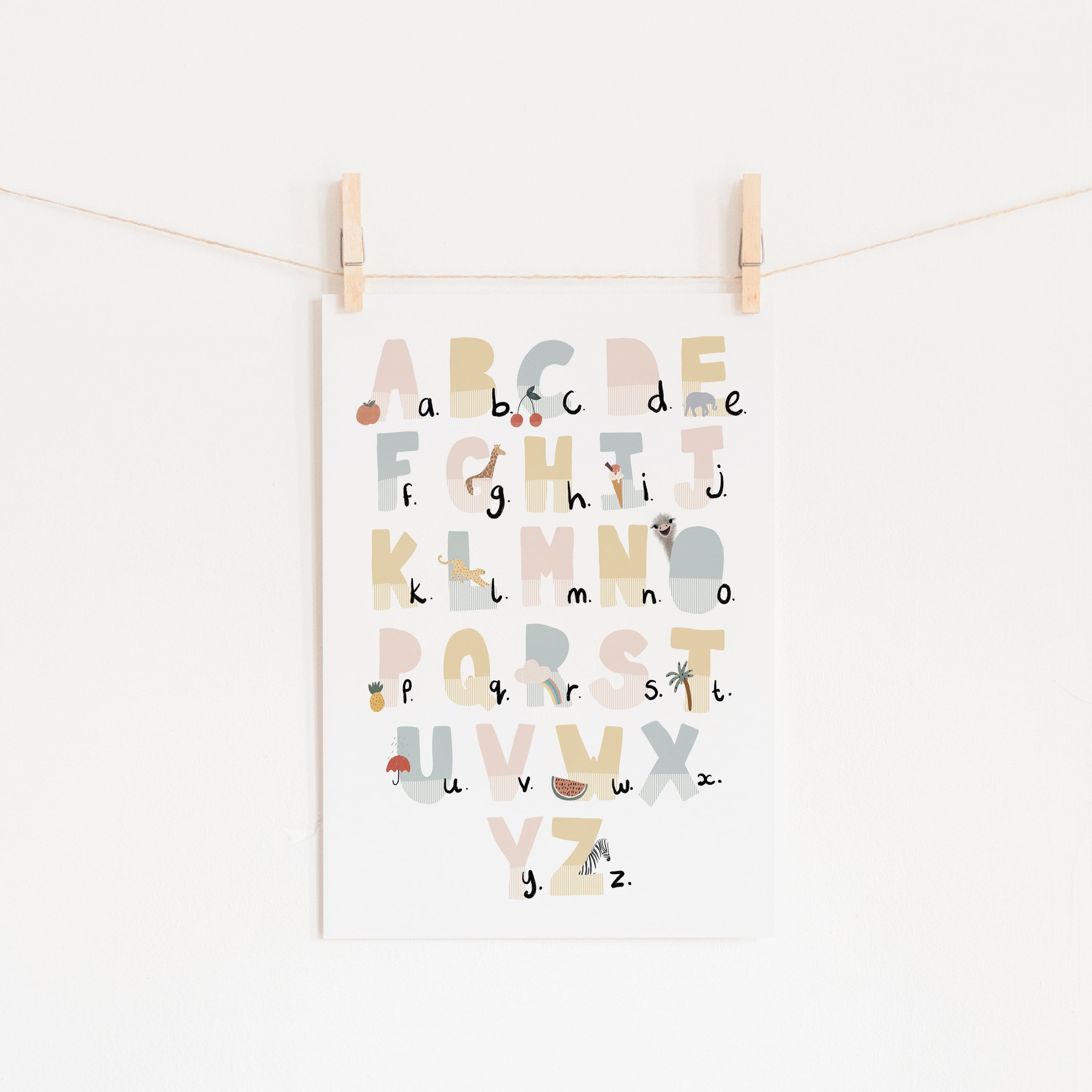 Alphabet Chart - Pink Pastel, Illustrated | Unframed