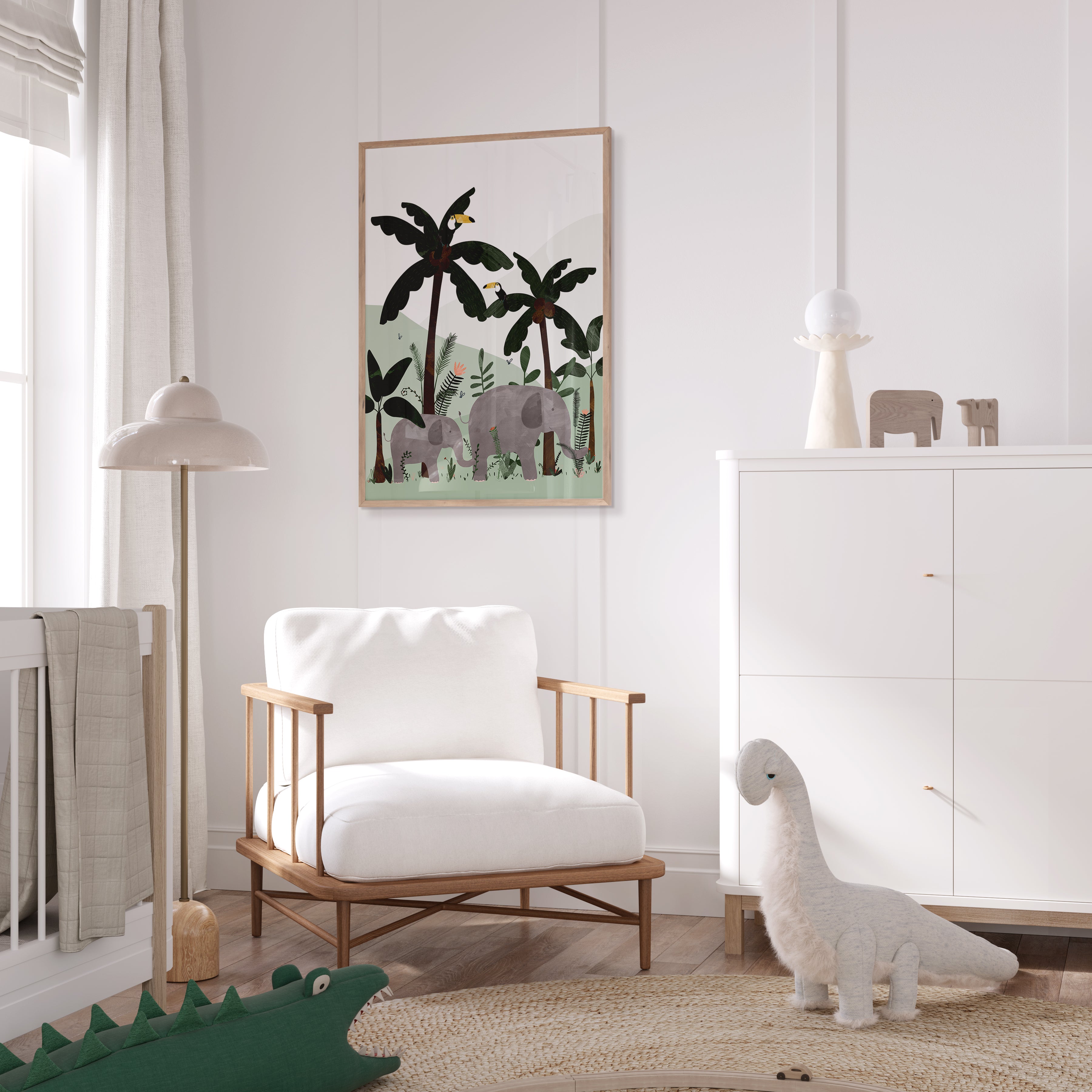 Green - Elephants in the Jungle Print | Framed Print