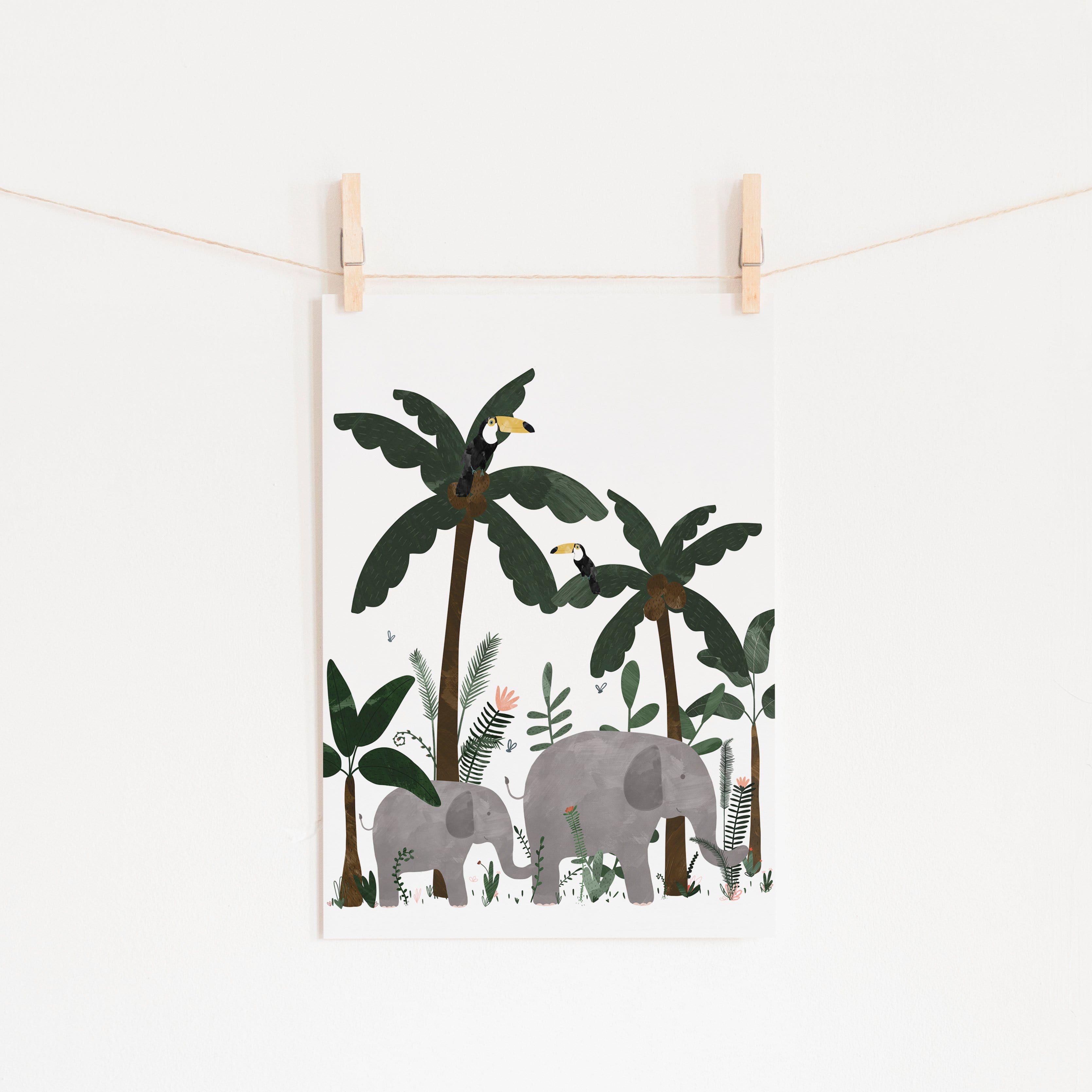 White - Elephants in the Jungle Print | Fine Art Print