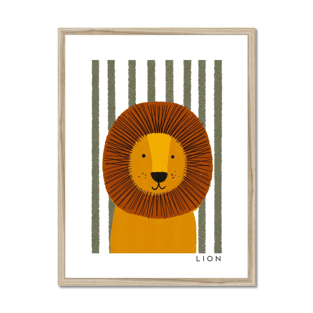 Lion Print - Green Stripes | Framed Print