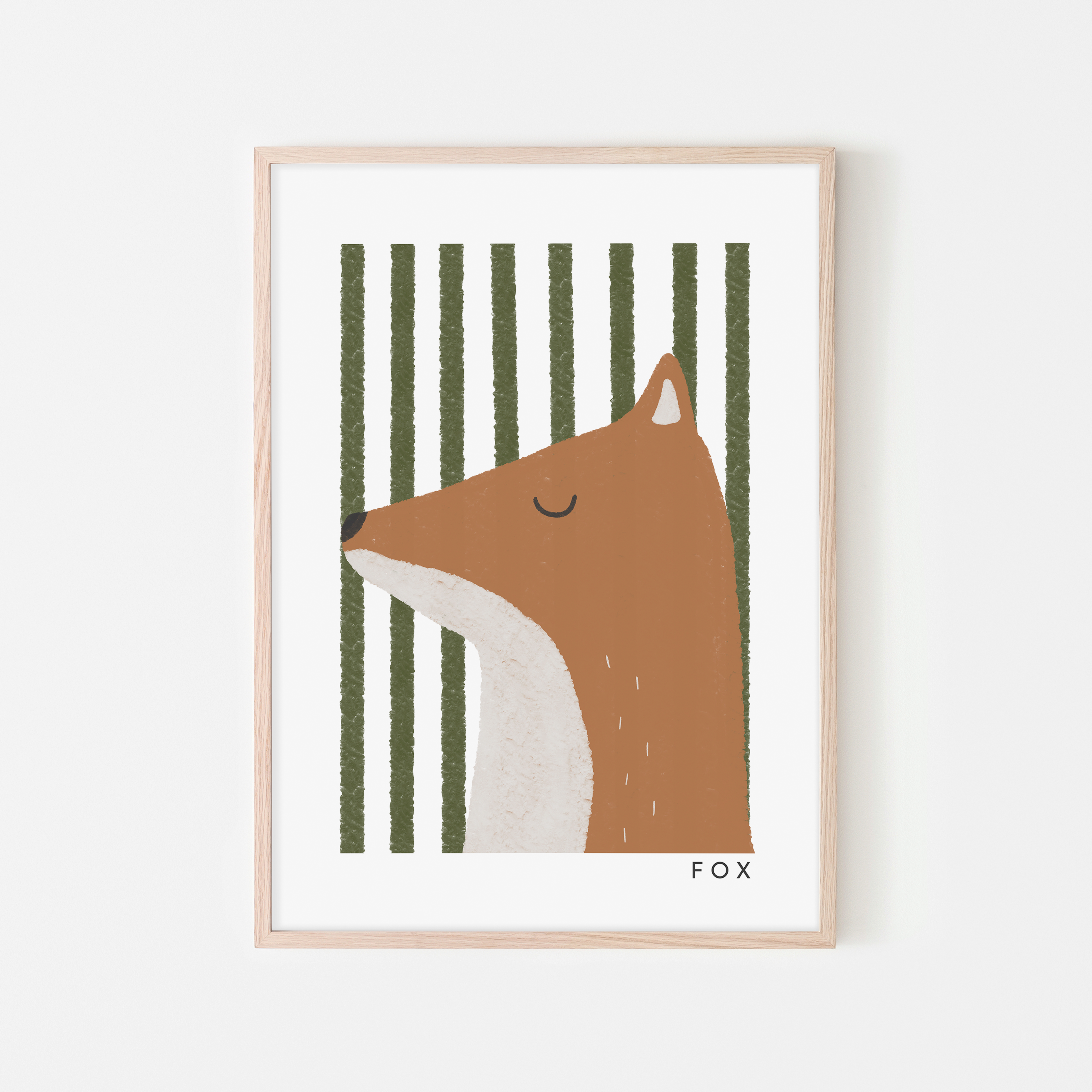 Fox Print - Green Stripes | Framed Print