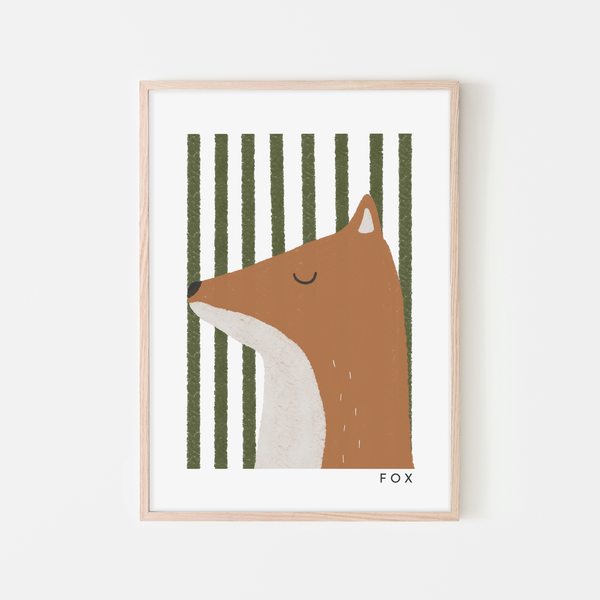 Fox Print - Green Stripes |  Framed Print
