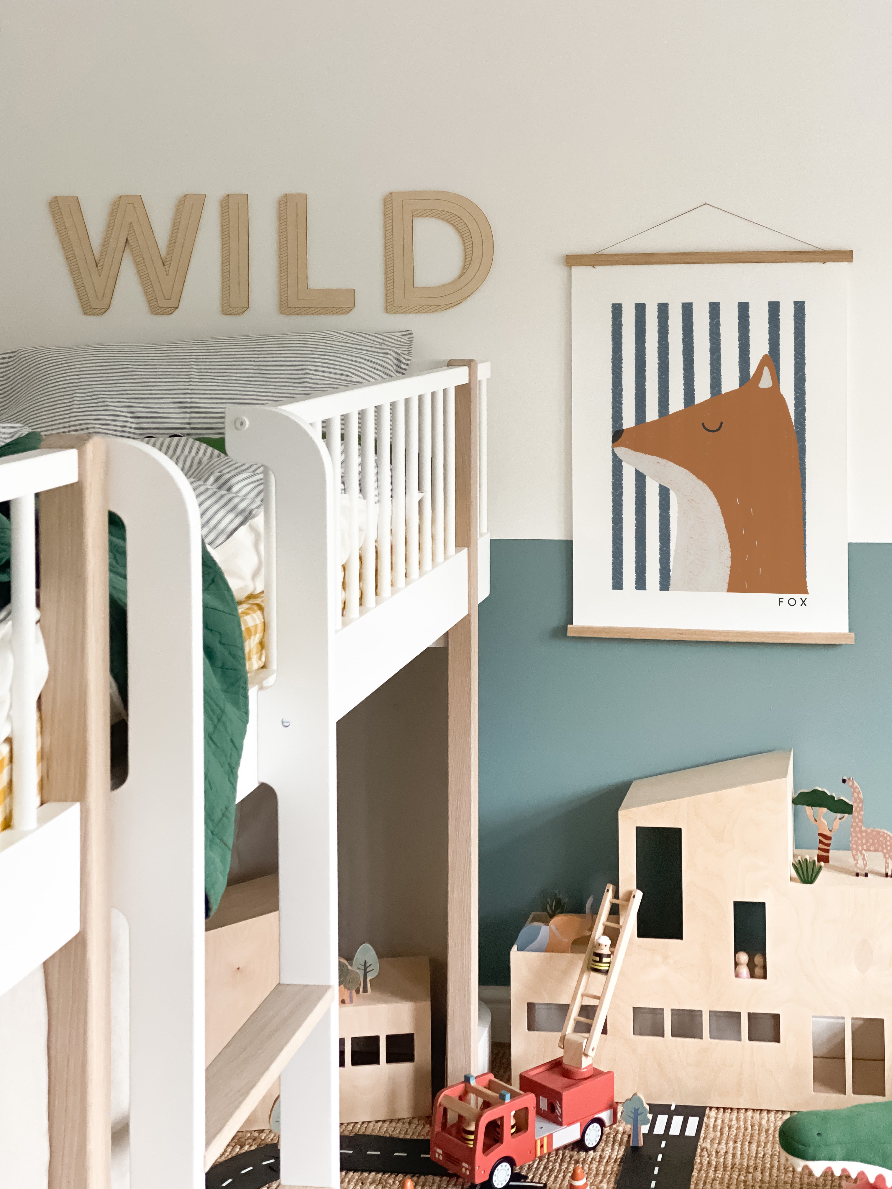 Fox Print - Blue Stripes | Unframed
