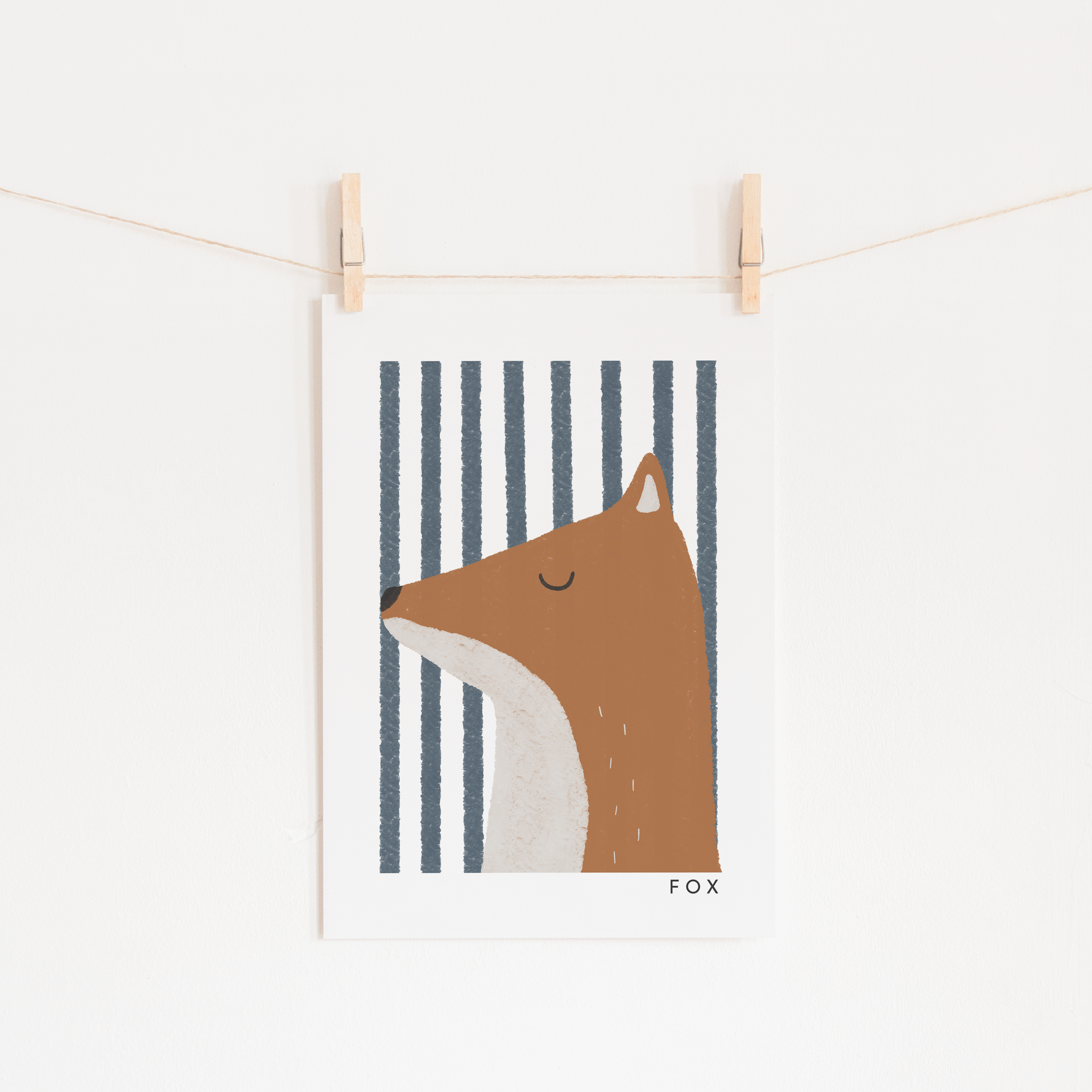Fox Print - Blue Stripes | Unframed