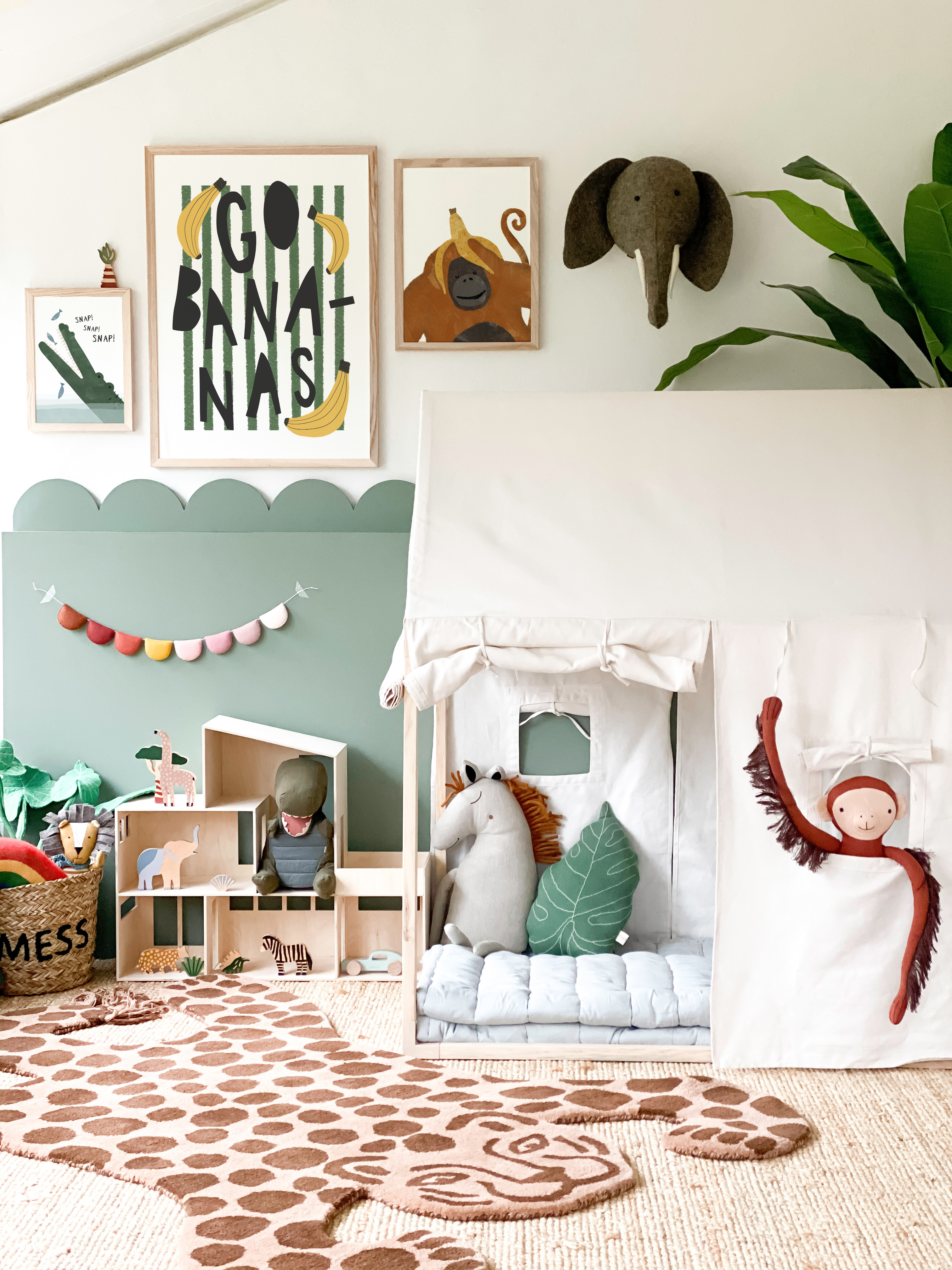 Go Bananas - Green Stripes | Framed Print
