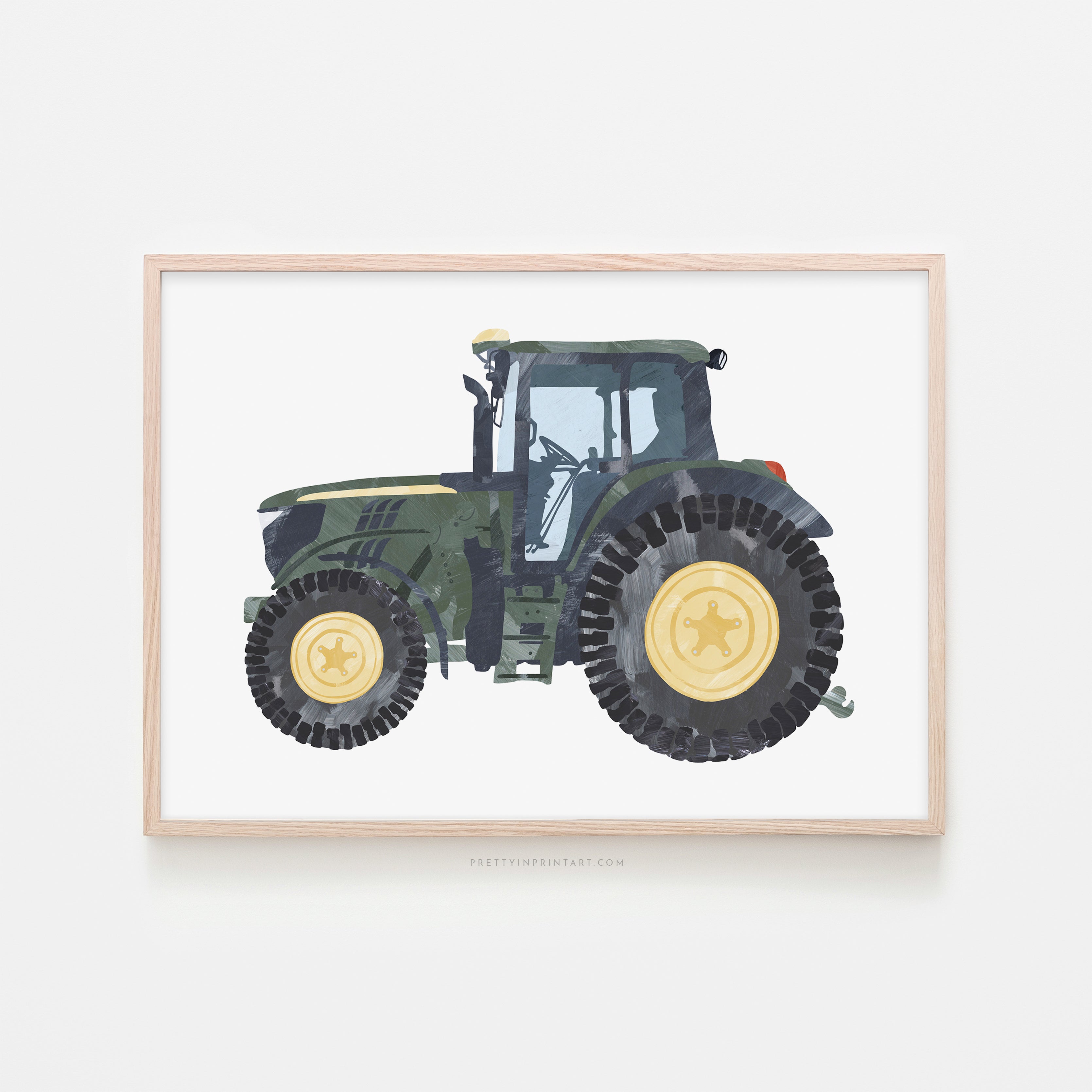 Tractor Kids Art | Green | Framed Print
