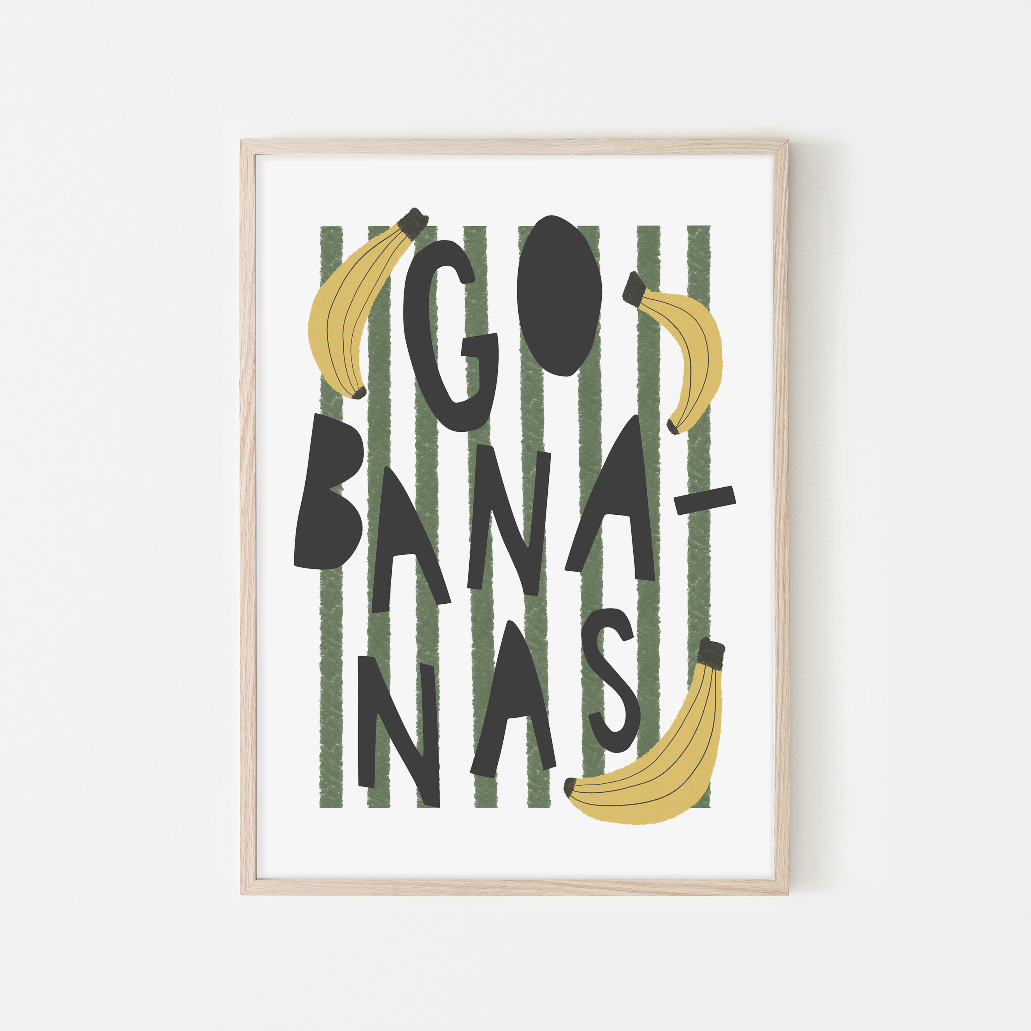 Go Bananas - Green Stripes | Framed Print