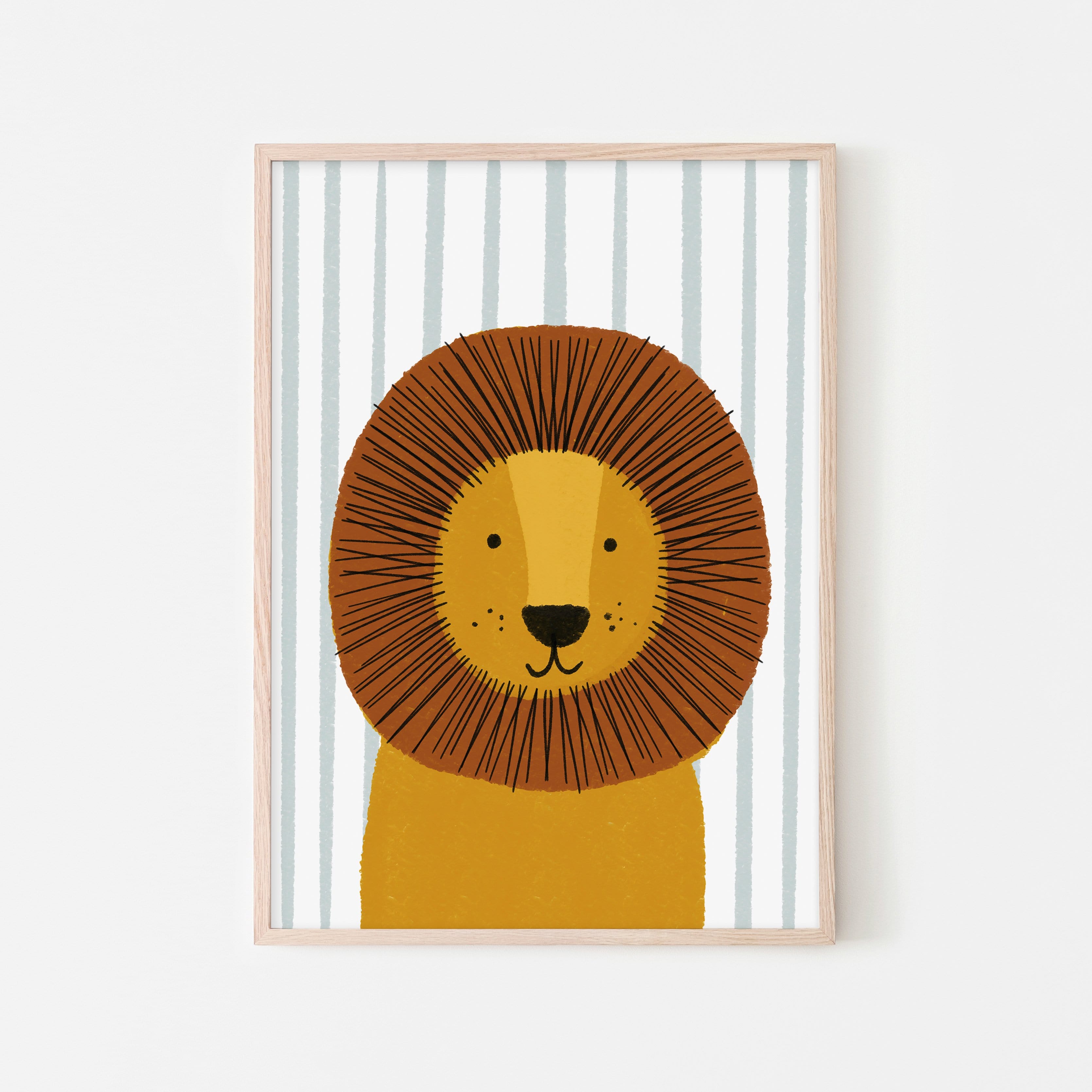Lion - Blue Stripe |  Framed Print