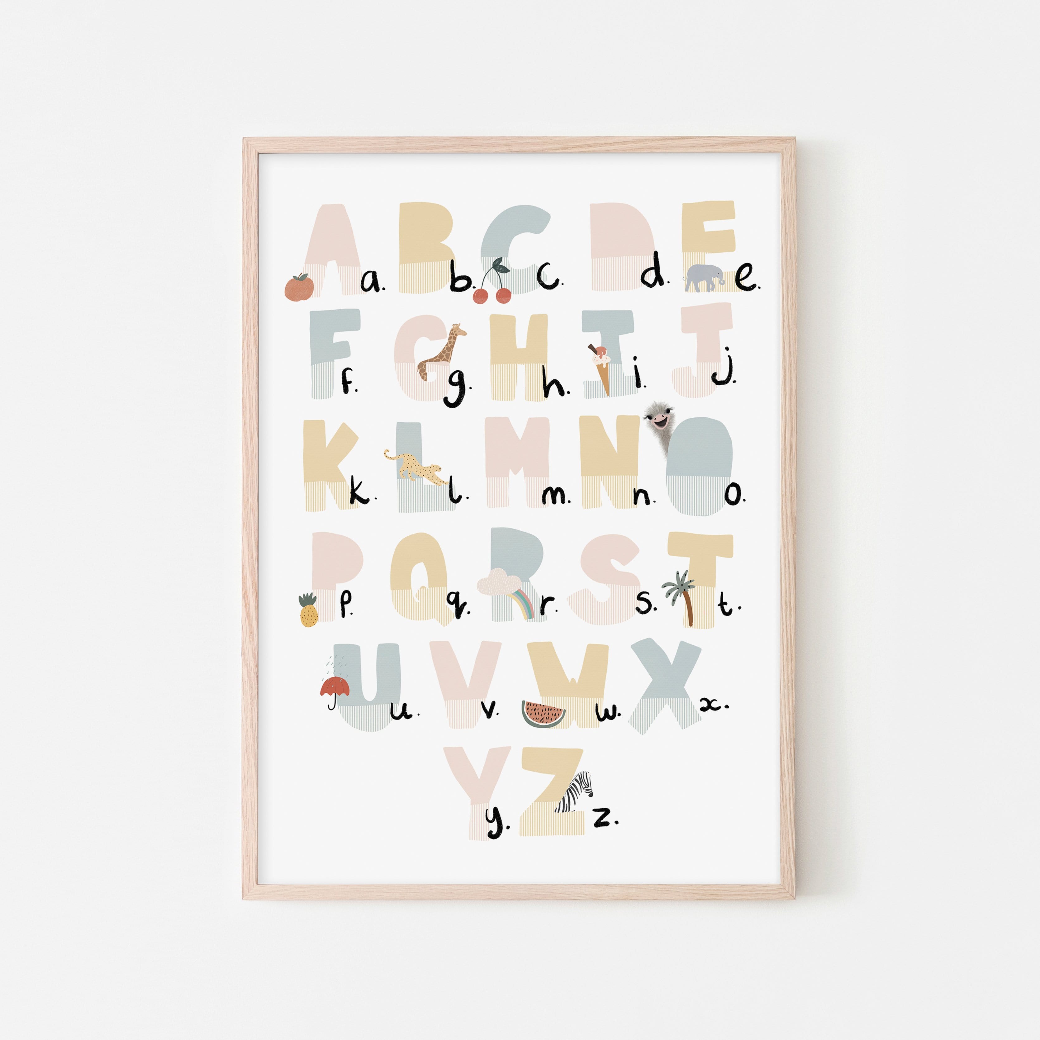 Alphabet Chart - Pink Pastel, Illustrated | Framed Print