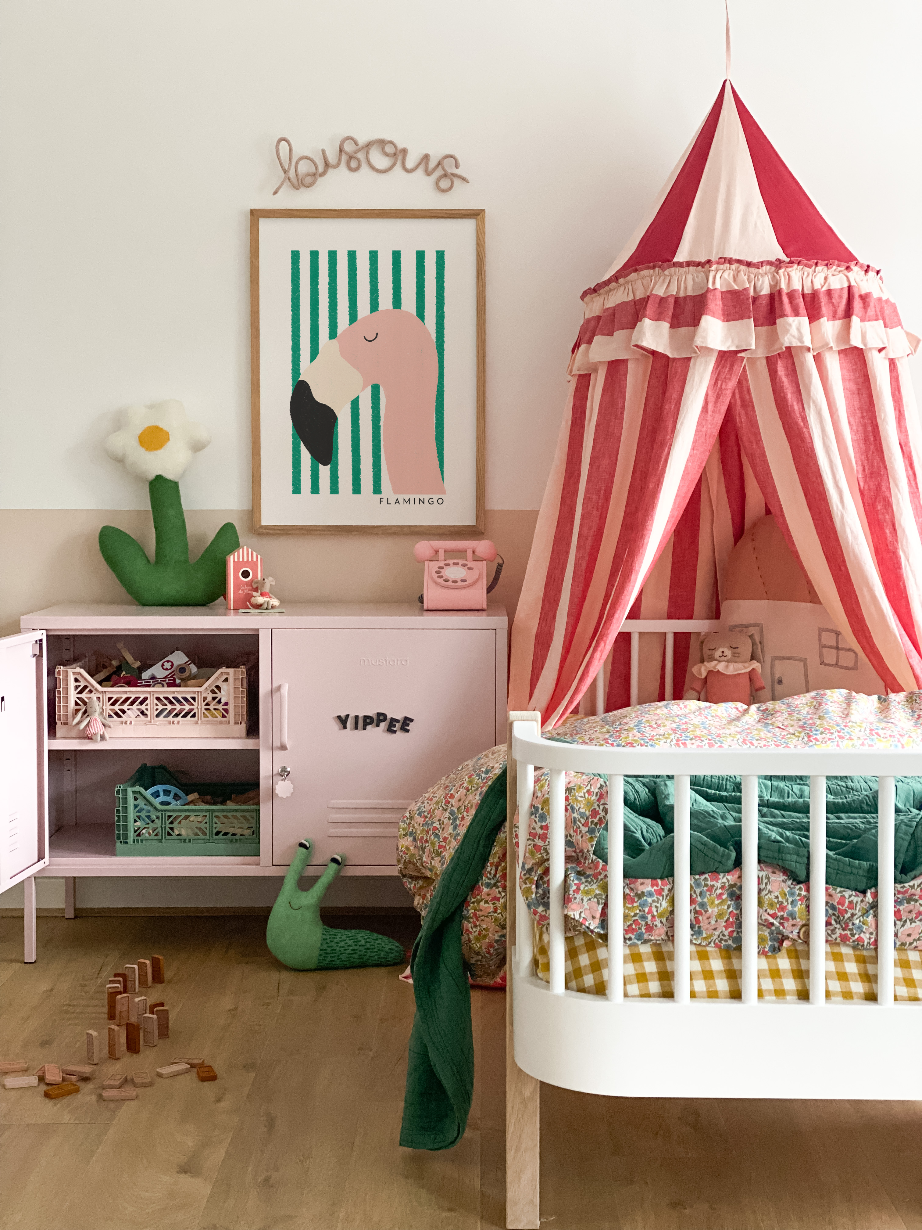 Flamingo Print - Green Stripes | Framed Print