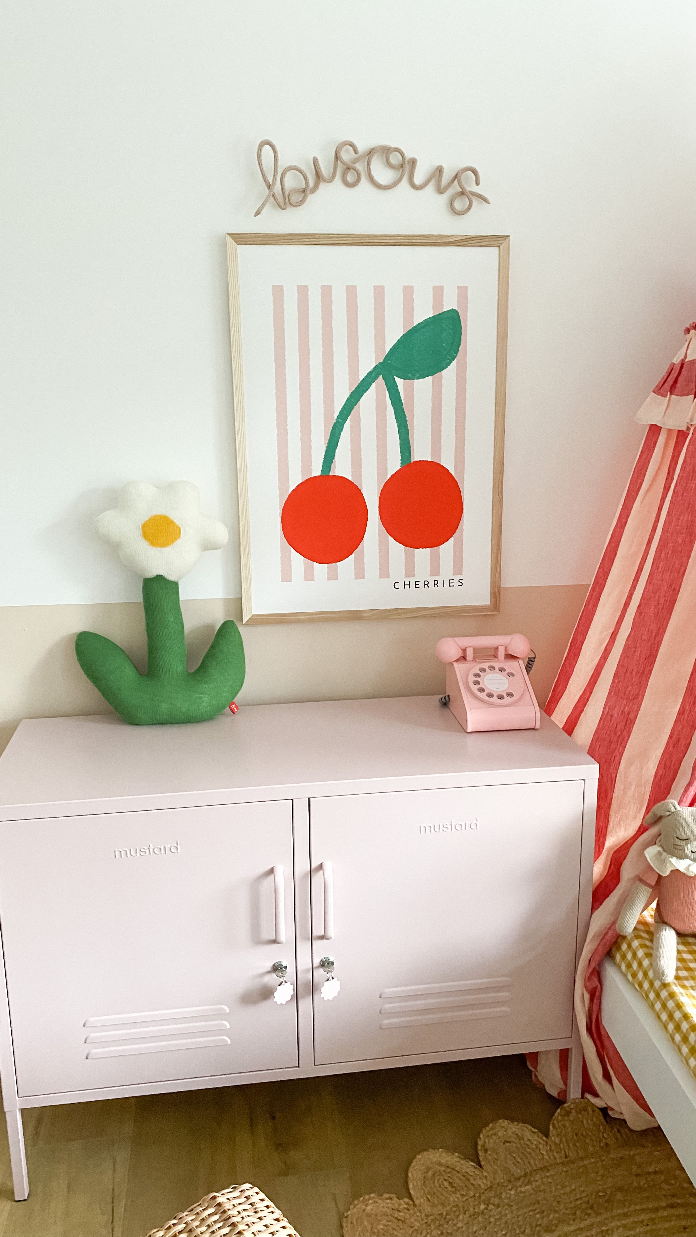 Cherries Print - Pink Stripes | Unframed