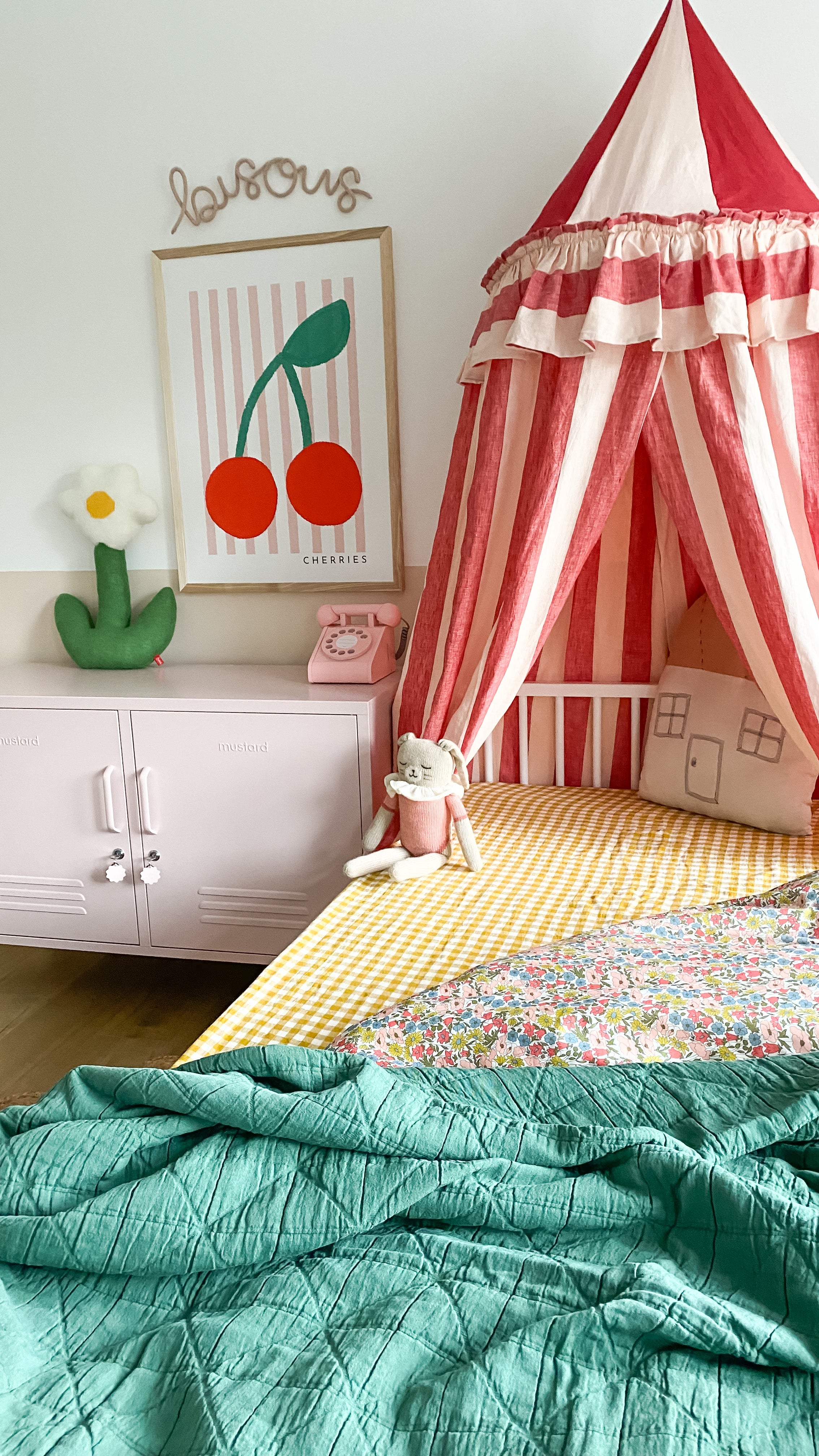 Cherries Print - Pink Stripes | Unframed