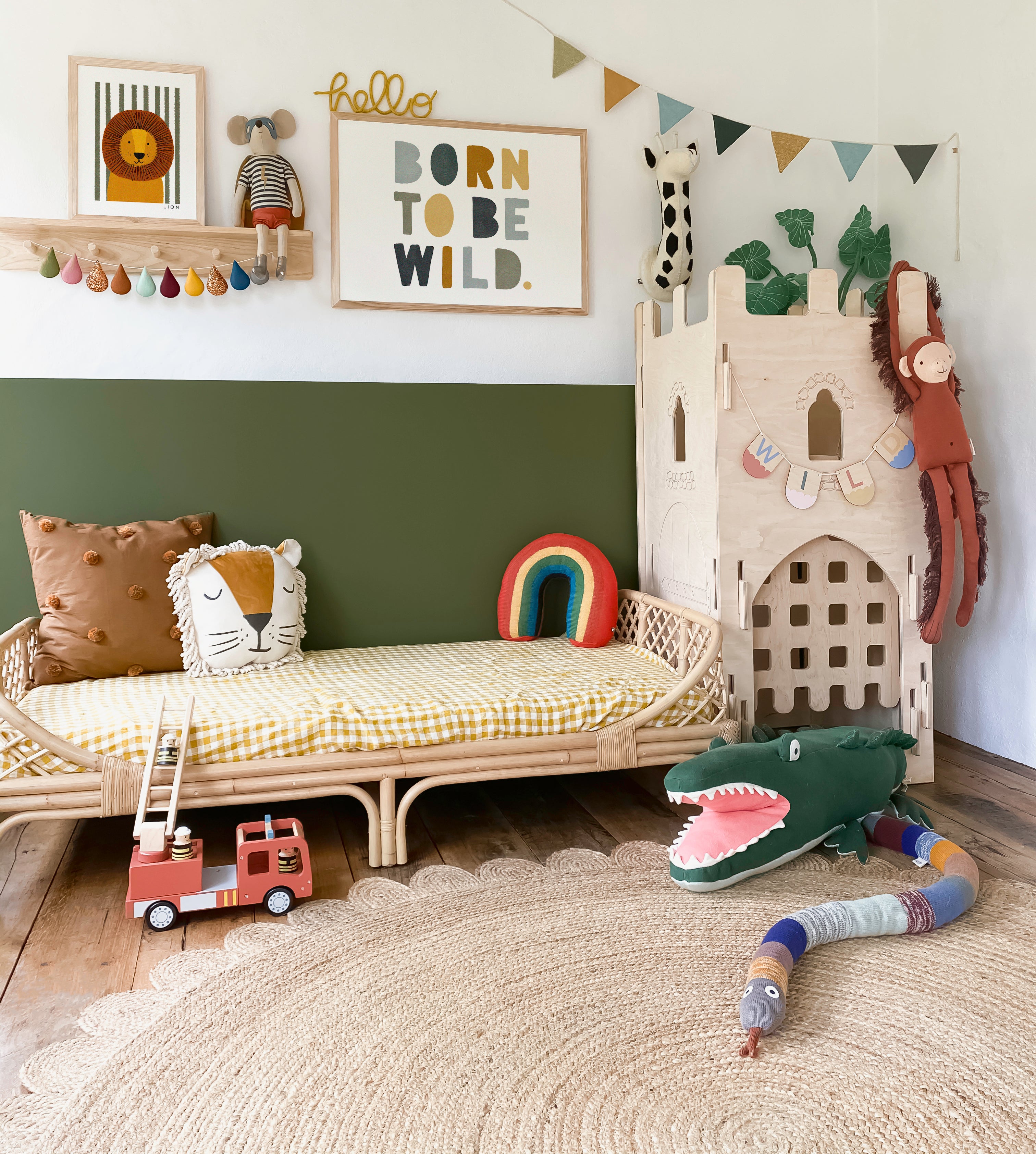 Lion Print - Green Stripes | Unframed